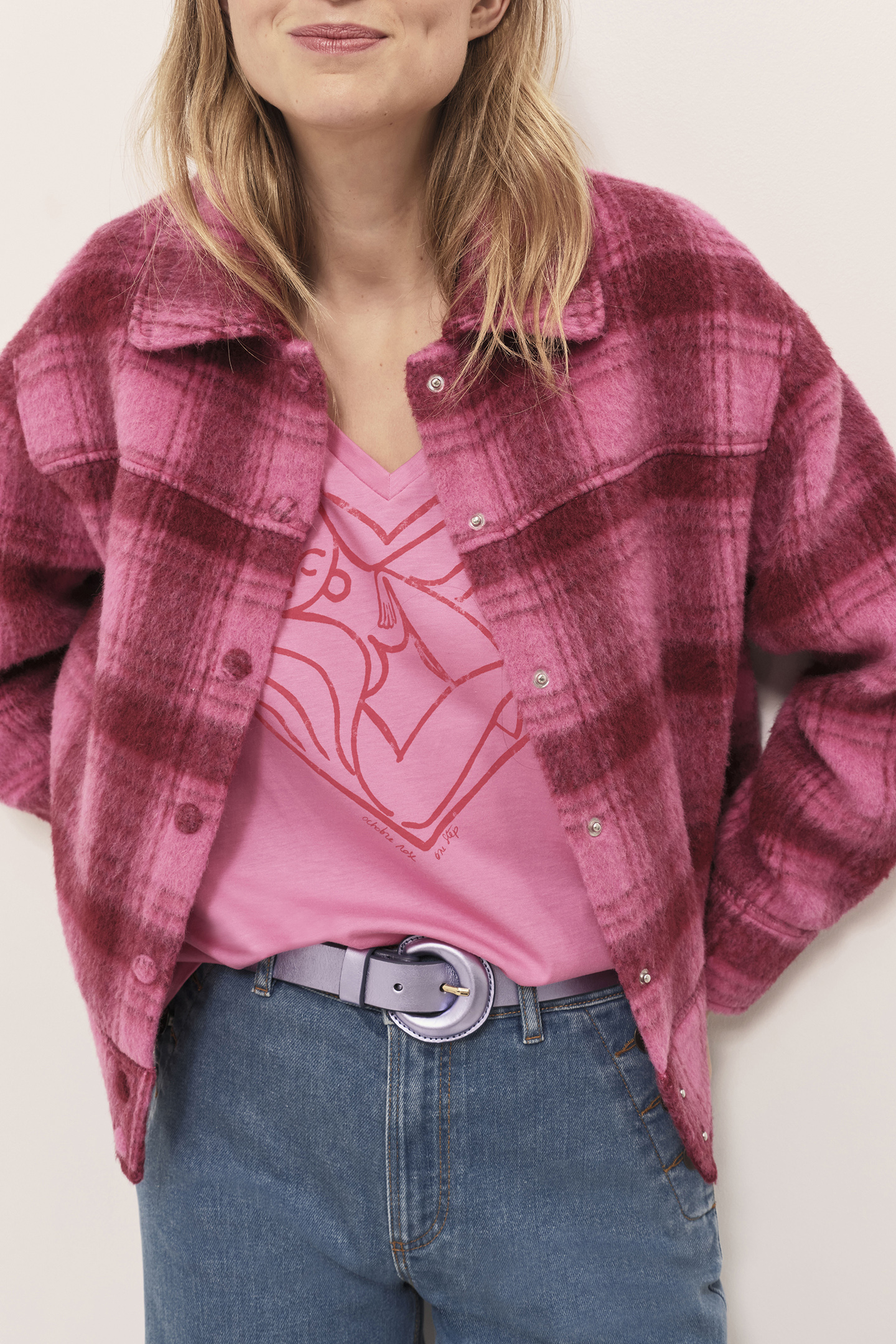 MEZZO - FUCHSIA WOMEN'S T-SHIRT WITH RED HEART DESIGN FOR PI 6