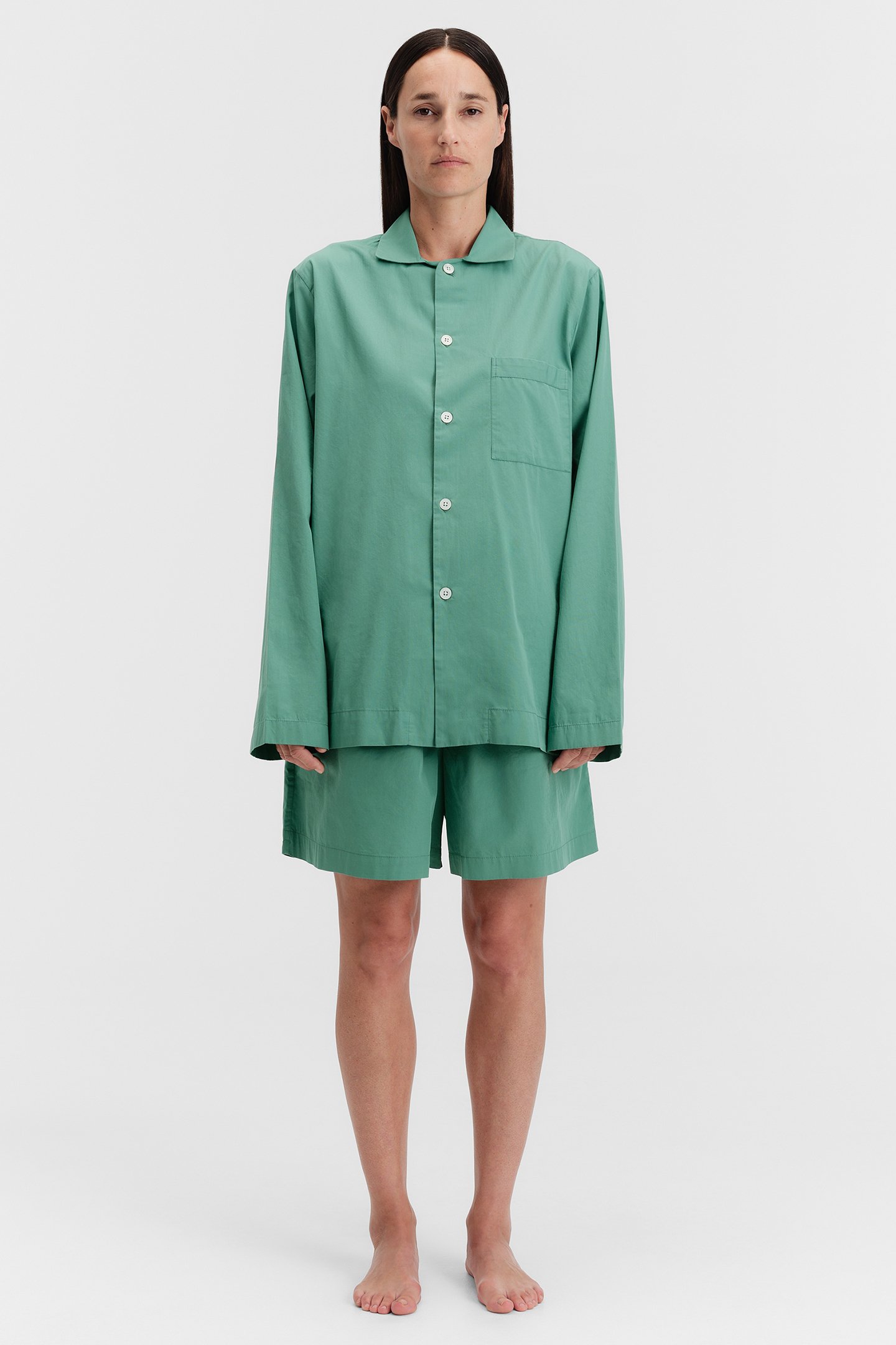 UNISEX POPLIN PYJAMAS SHORTS VINTAGE GREEN 2