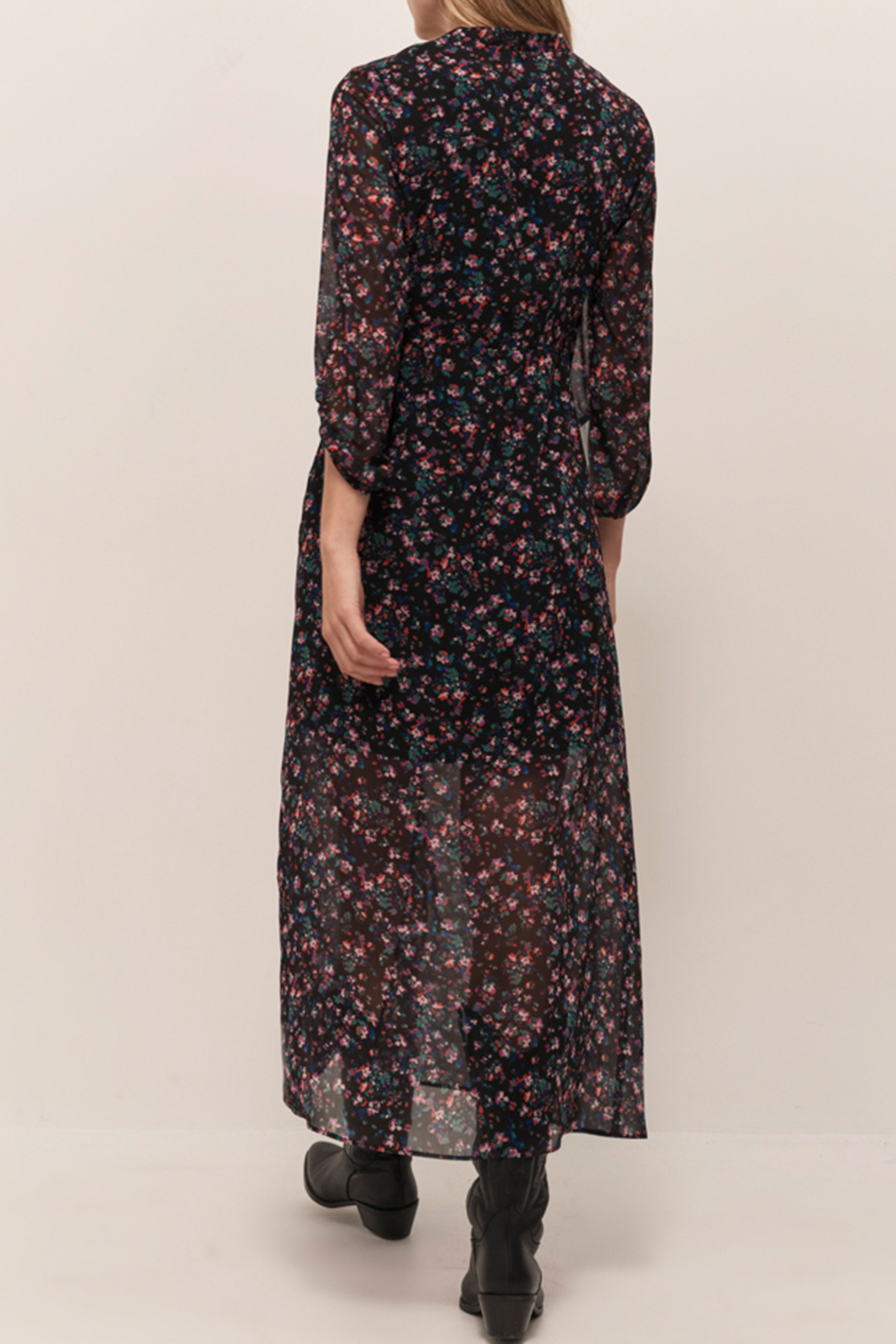 ROMEA - LONG BLACK DRESS WITH NIGHT GARDEN PRINT 2