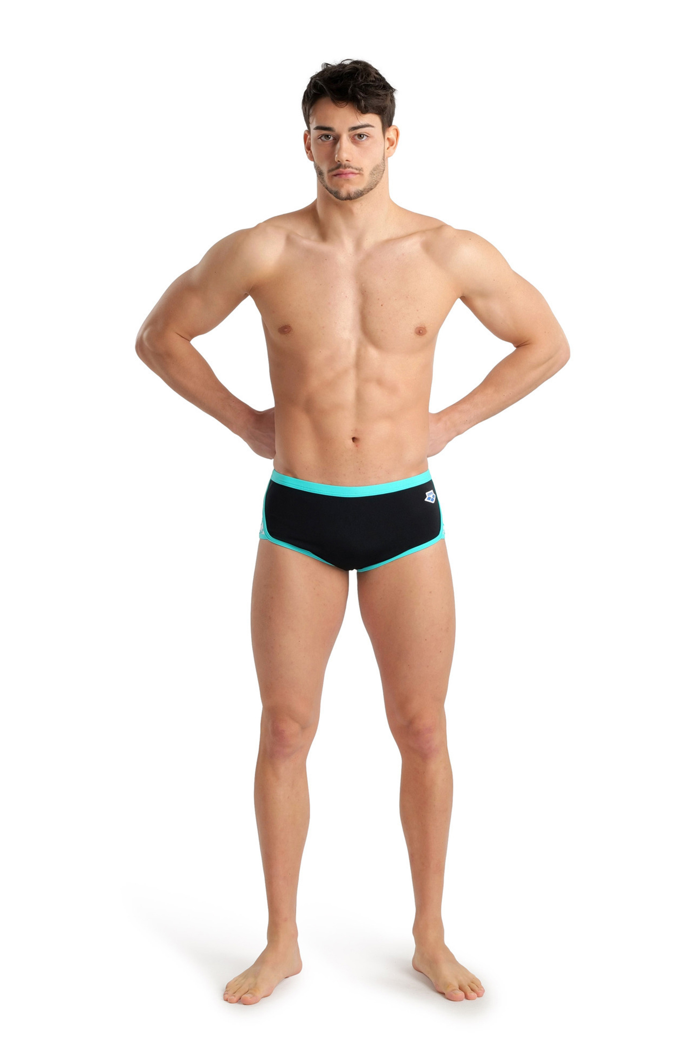 MEN'S ARENA ICONS SWIM LOW WAIST SHORT L BLACK WHITE BLUE DI 3