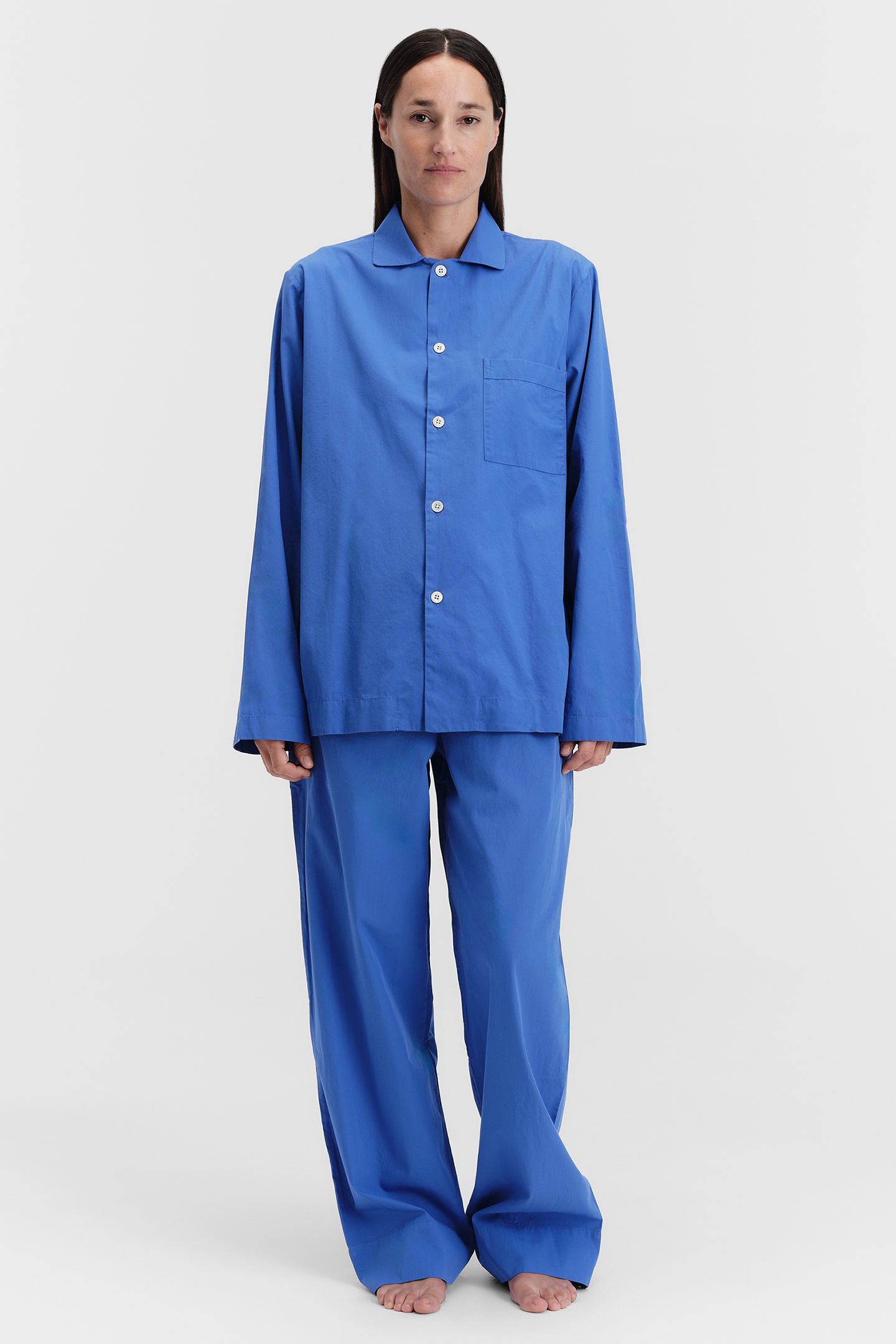 UNISEX POPLIN PYJAMAS SHIRT ROYAL BLUE 2