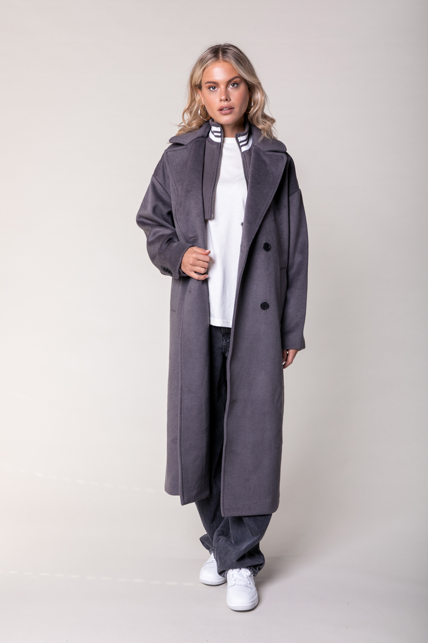 ZANIA RIB COLLAR WOOL COAT TAUPE 1