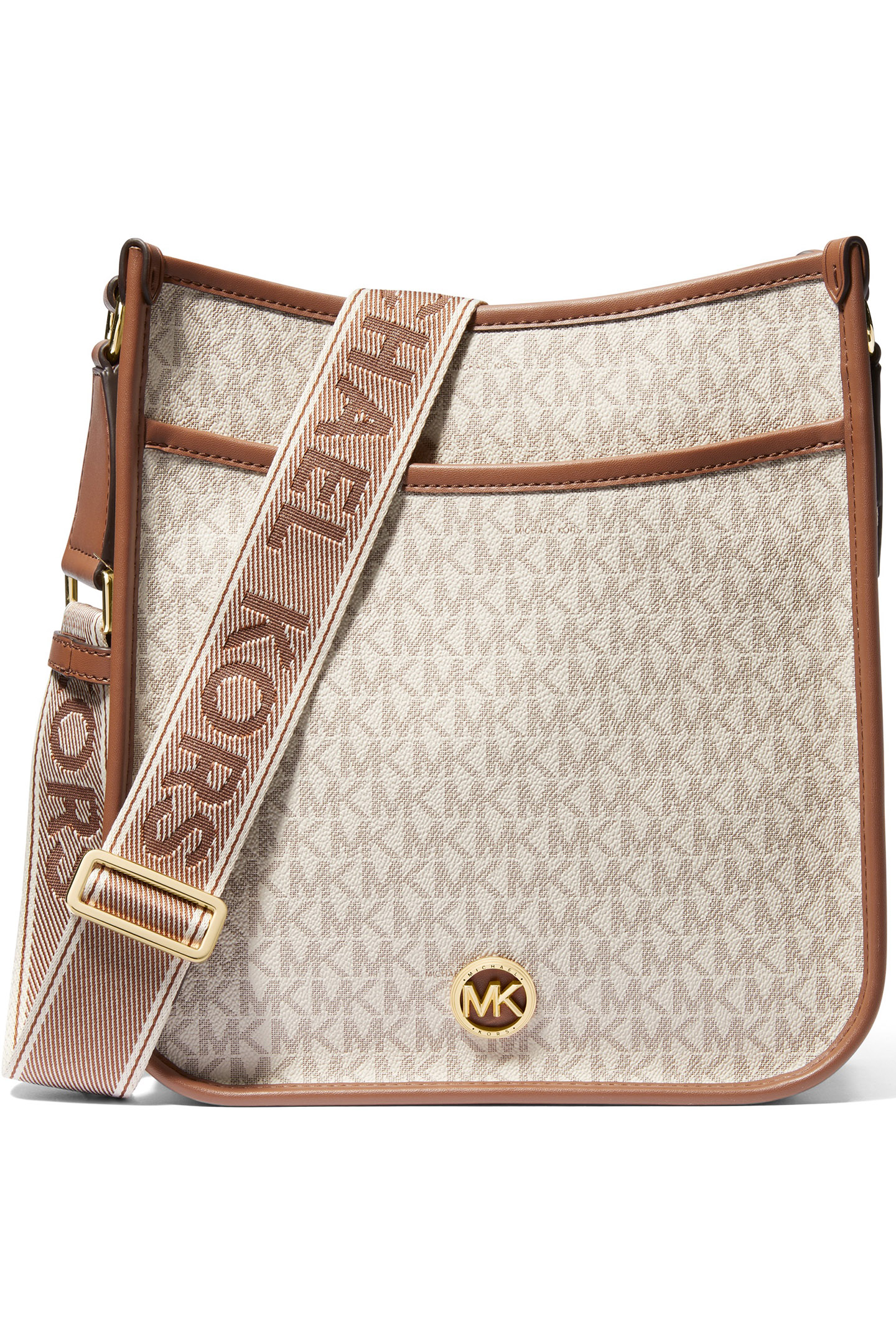 LEATHER MESSENGER BAG WITH LOGO STRAP IN VANILLA 1