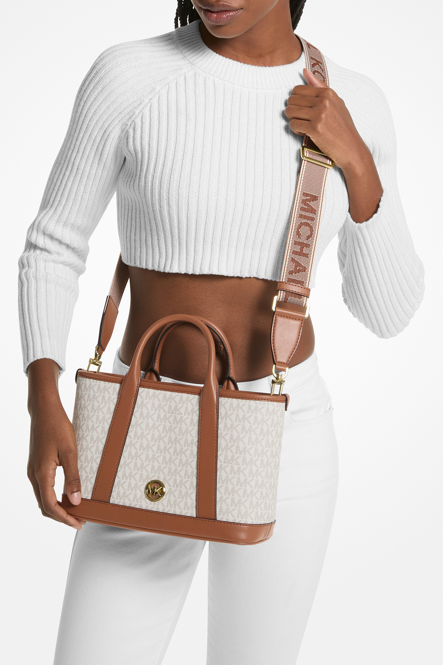 SATCHEL BAG IN CREAM AND BROWN 2