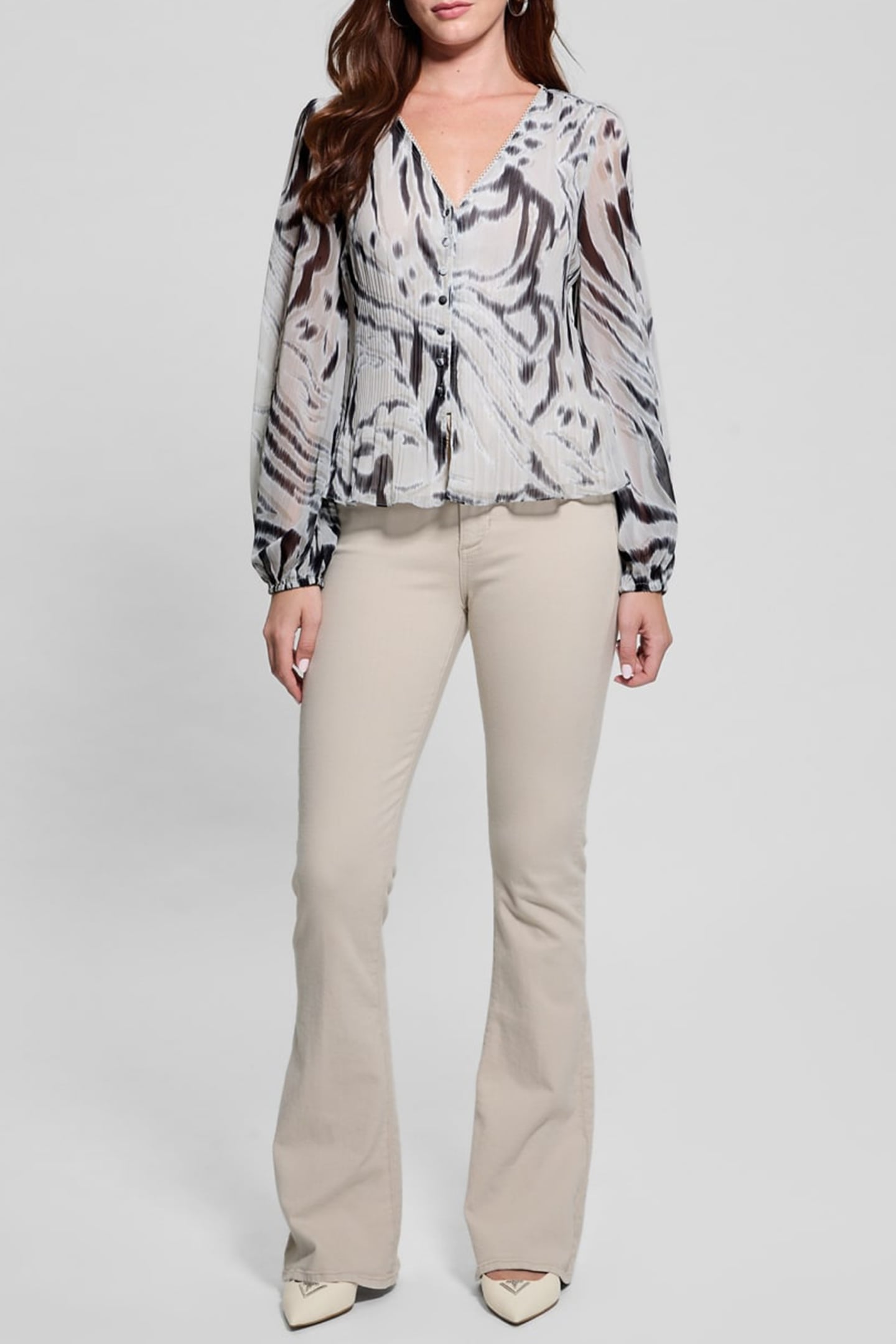 GUESS ECO YVETTE LS PLEATING T ZEBRA SKIN PRINT 3