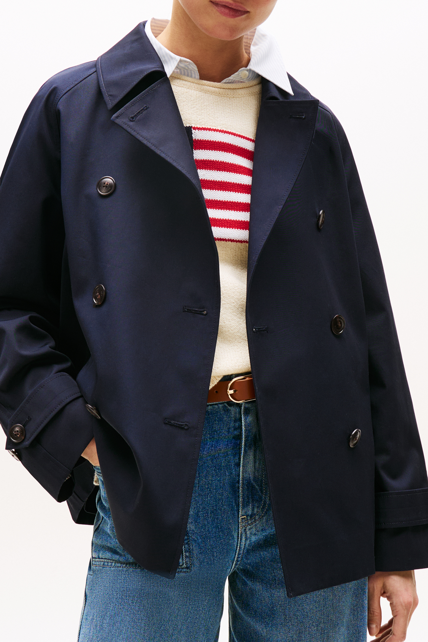 COTTON REG SHORT TRENCH COAT DESERT SKY 4