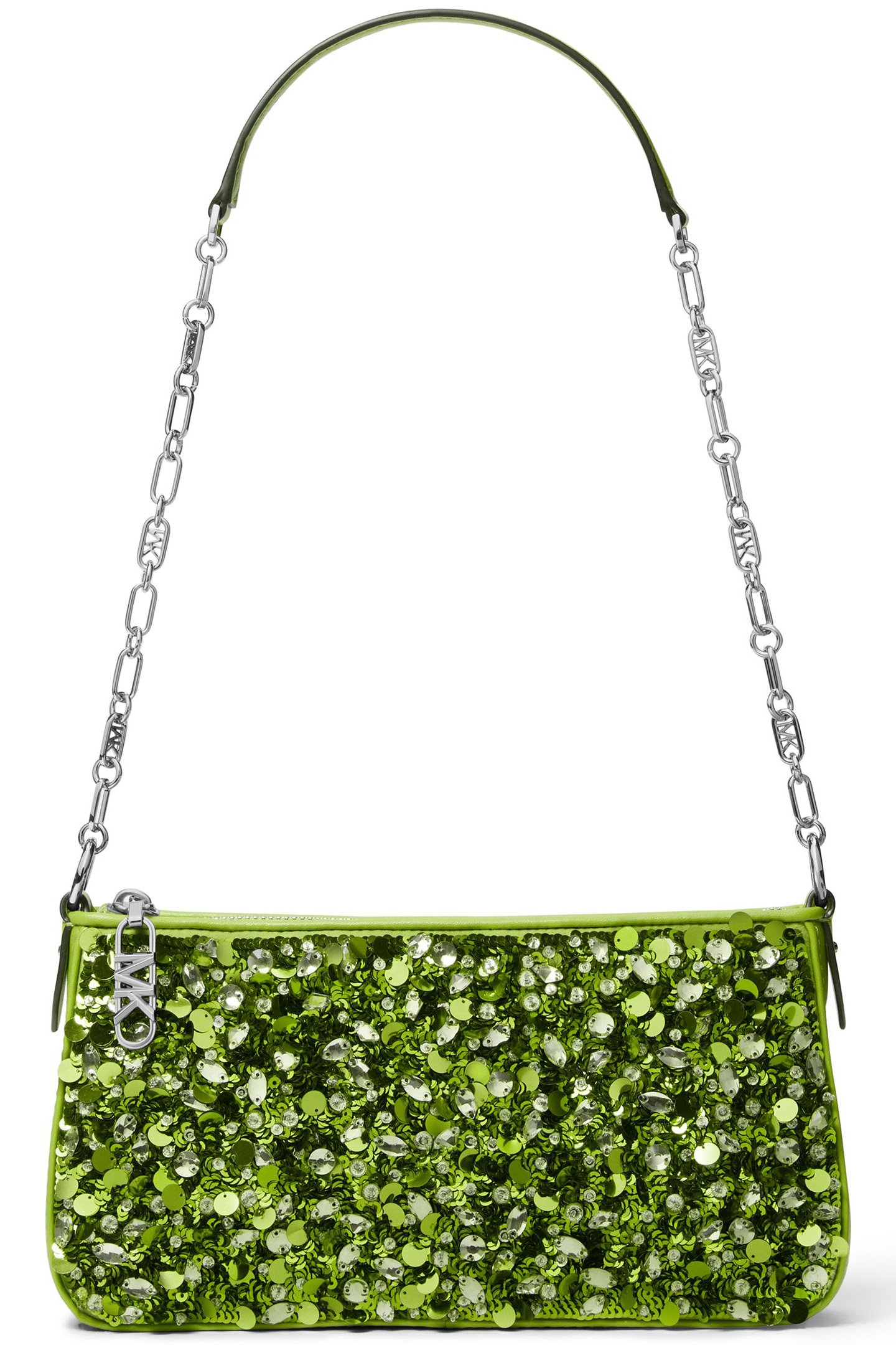 CHAIN POUCHETTE SHOULDER BAG IN GREEN SEQUINS 1
