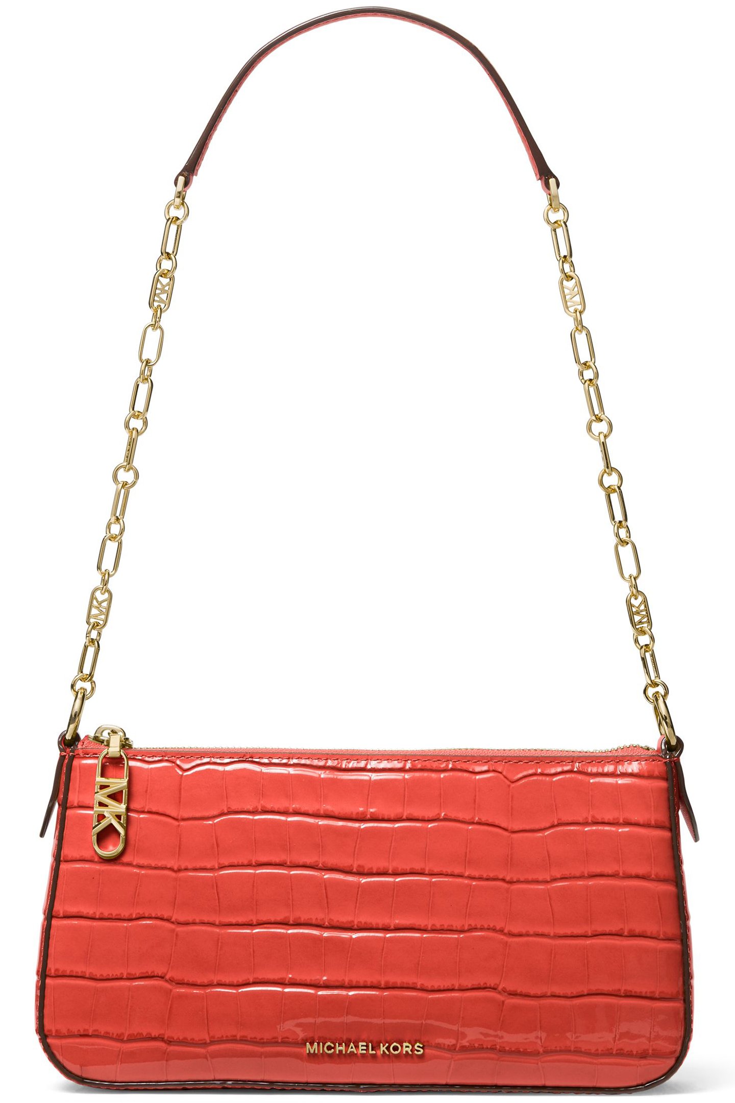 LEATHER CHAIN SHOULDER BAG IN CORAL 1
