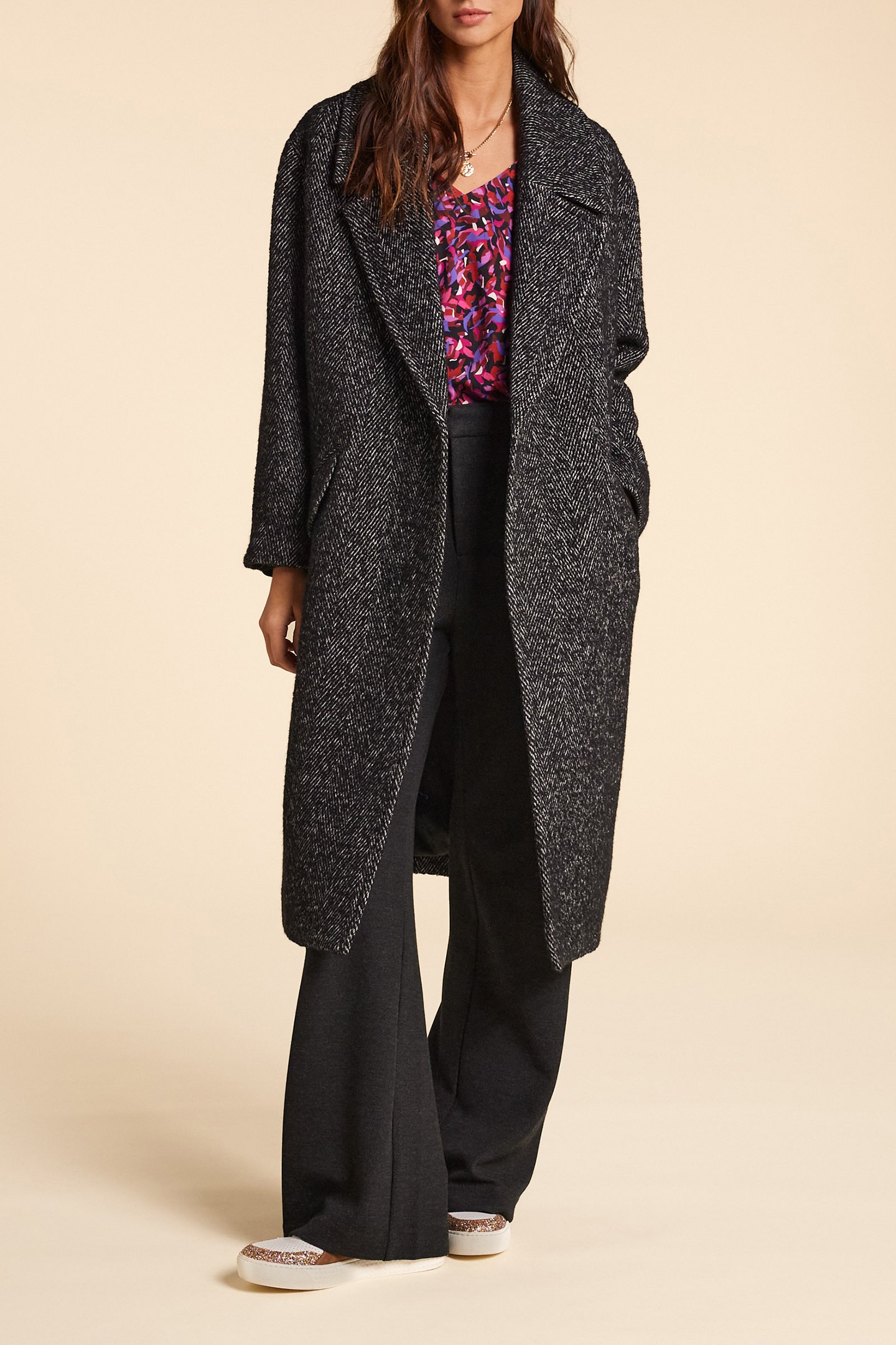 BLACK MARL WOOL CLOTH LONG COAT BLACK 3