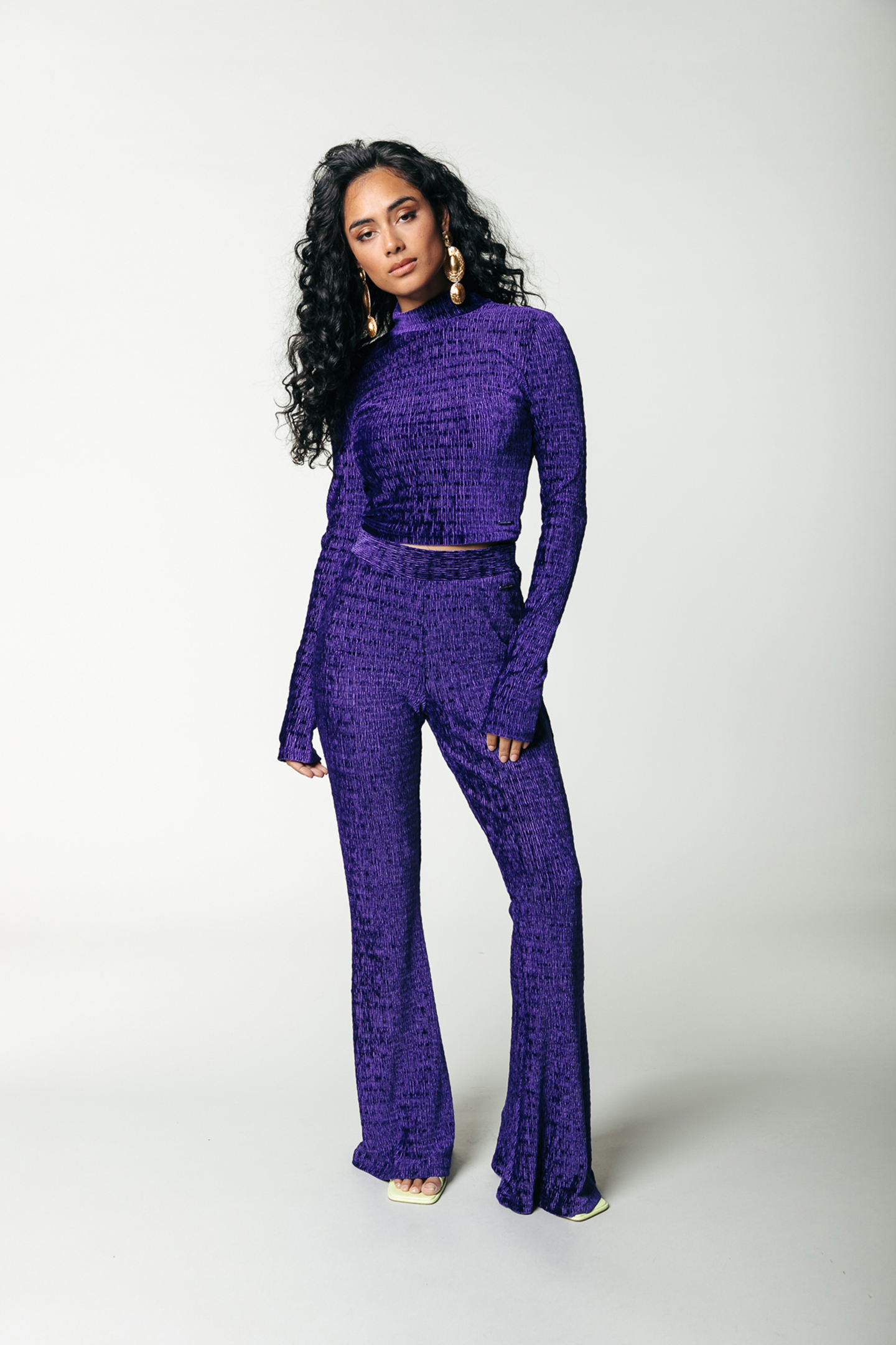 JEWEL STRUCTURE VELVET CROPPED TURTLENECK TOP DEEP PURPLE 1