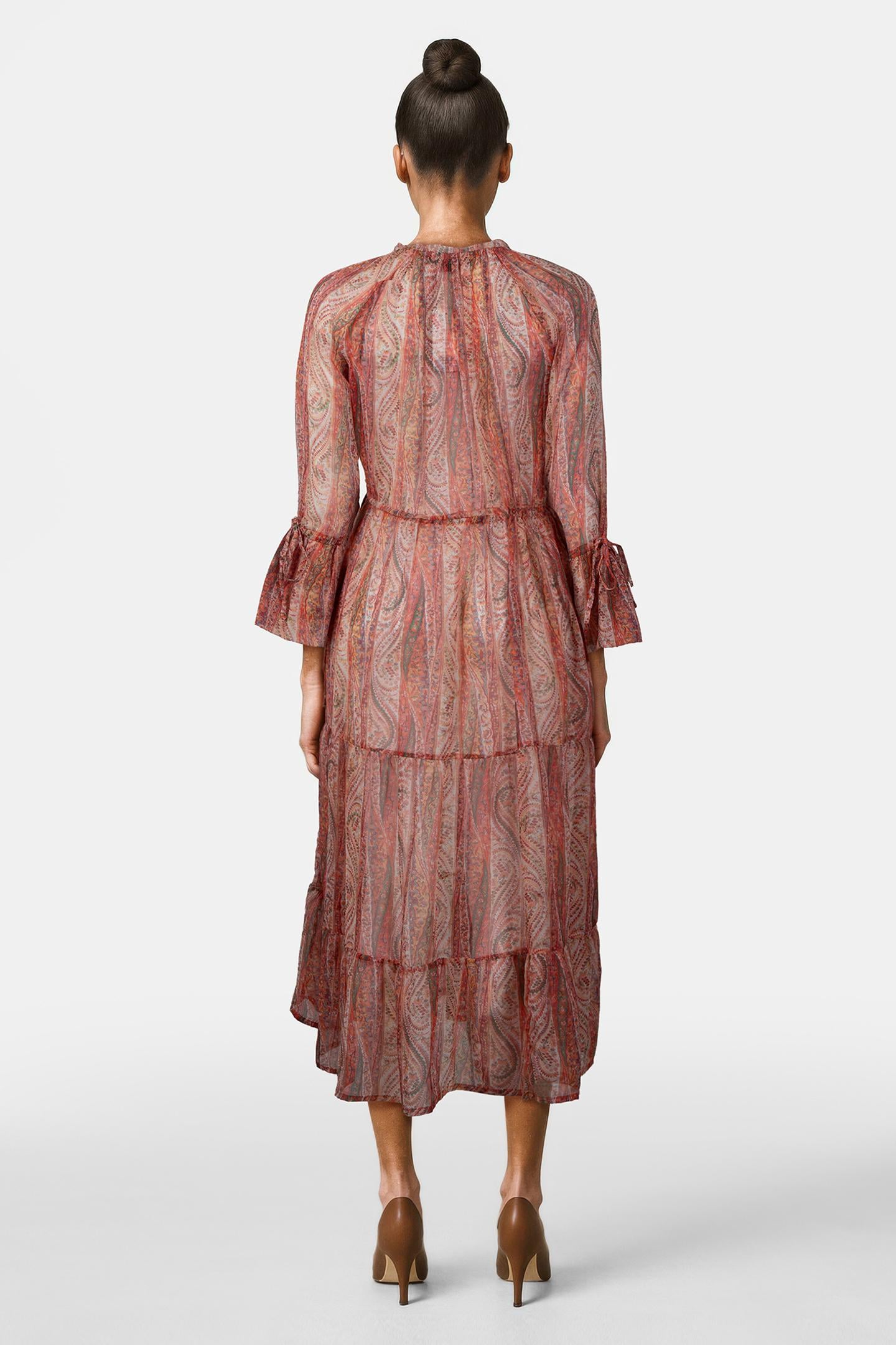 MALIKA SHEER L/S TIE NK MAXI ORANGE 2