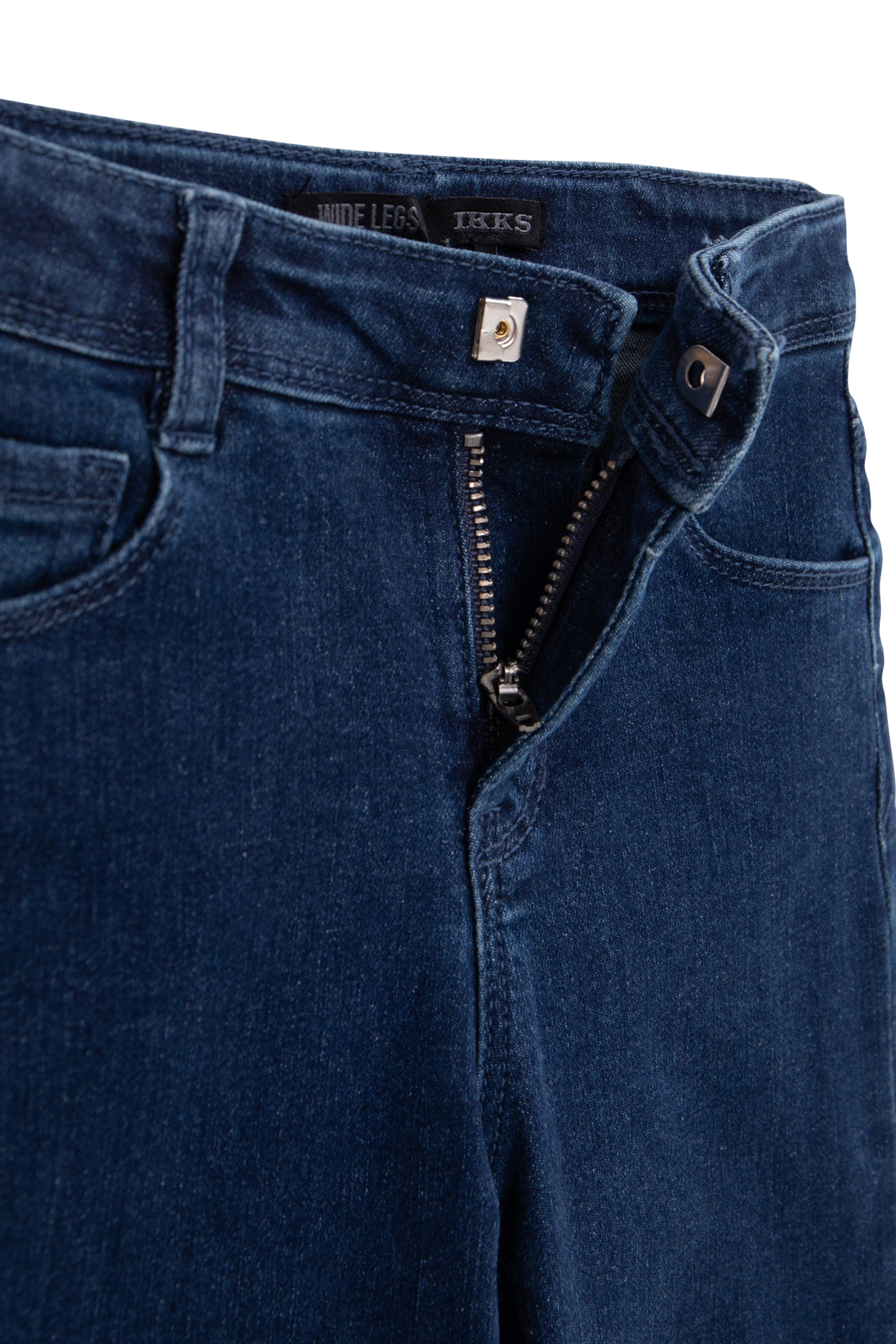 GIRLS’ BLUE WIDE LEG JEANS, FIXED FRINGED TURNED UP CUFFS 4