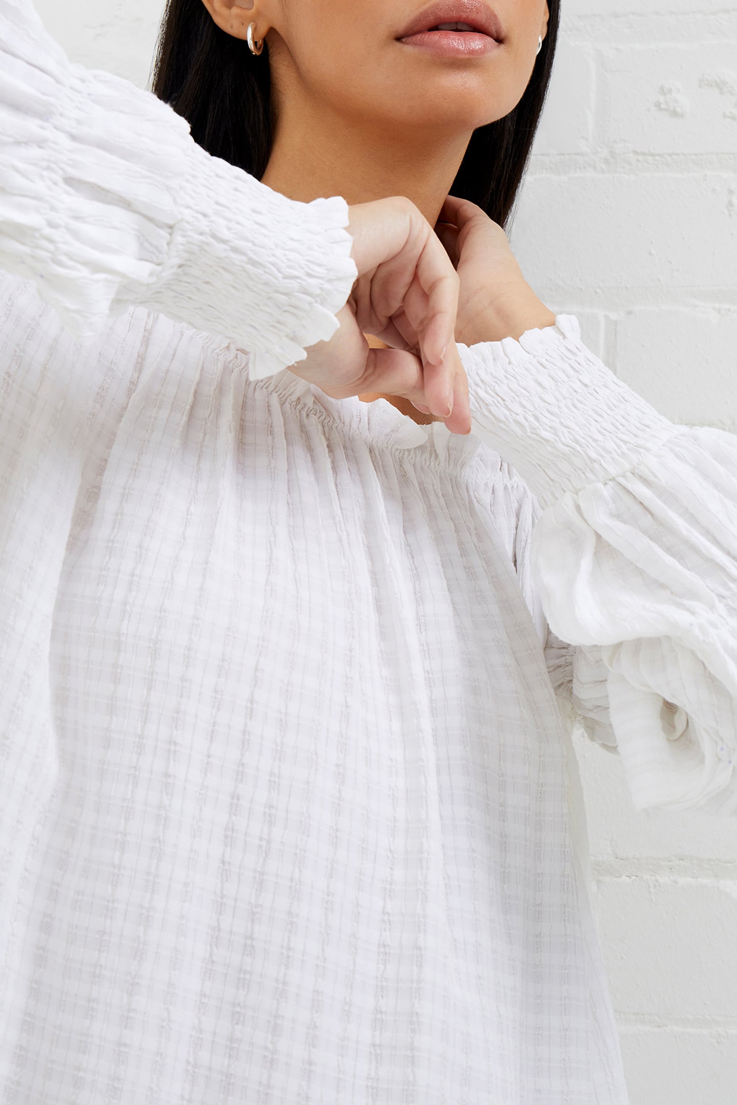 BIRCH SMOCK SLEEVE TOP LINEN WHITE 3