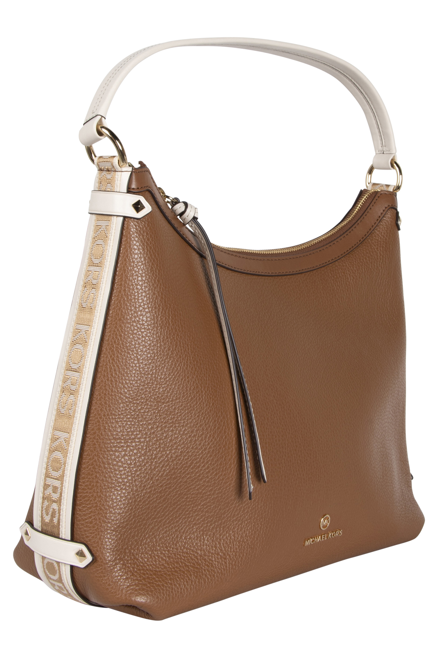LEATHER HOBO SHOULDER BAG IN CREAM AND BROWN 4