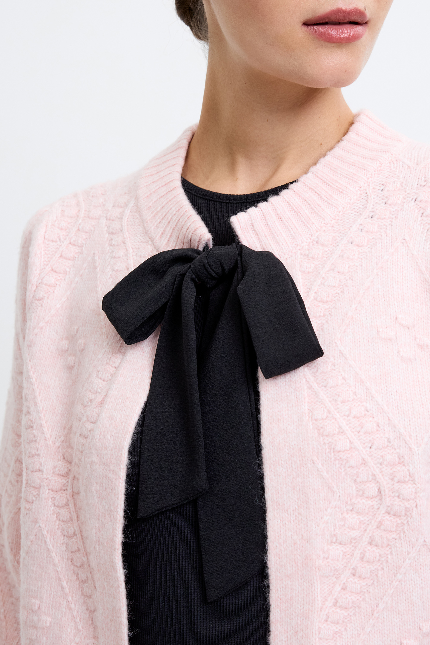 BOBBLE BOW CARDIGAN LOTUS PINK/BLACK BOW 4