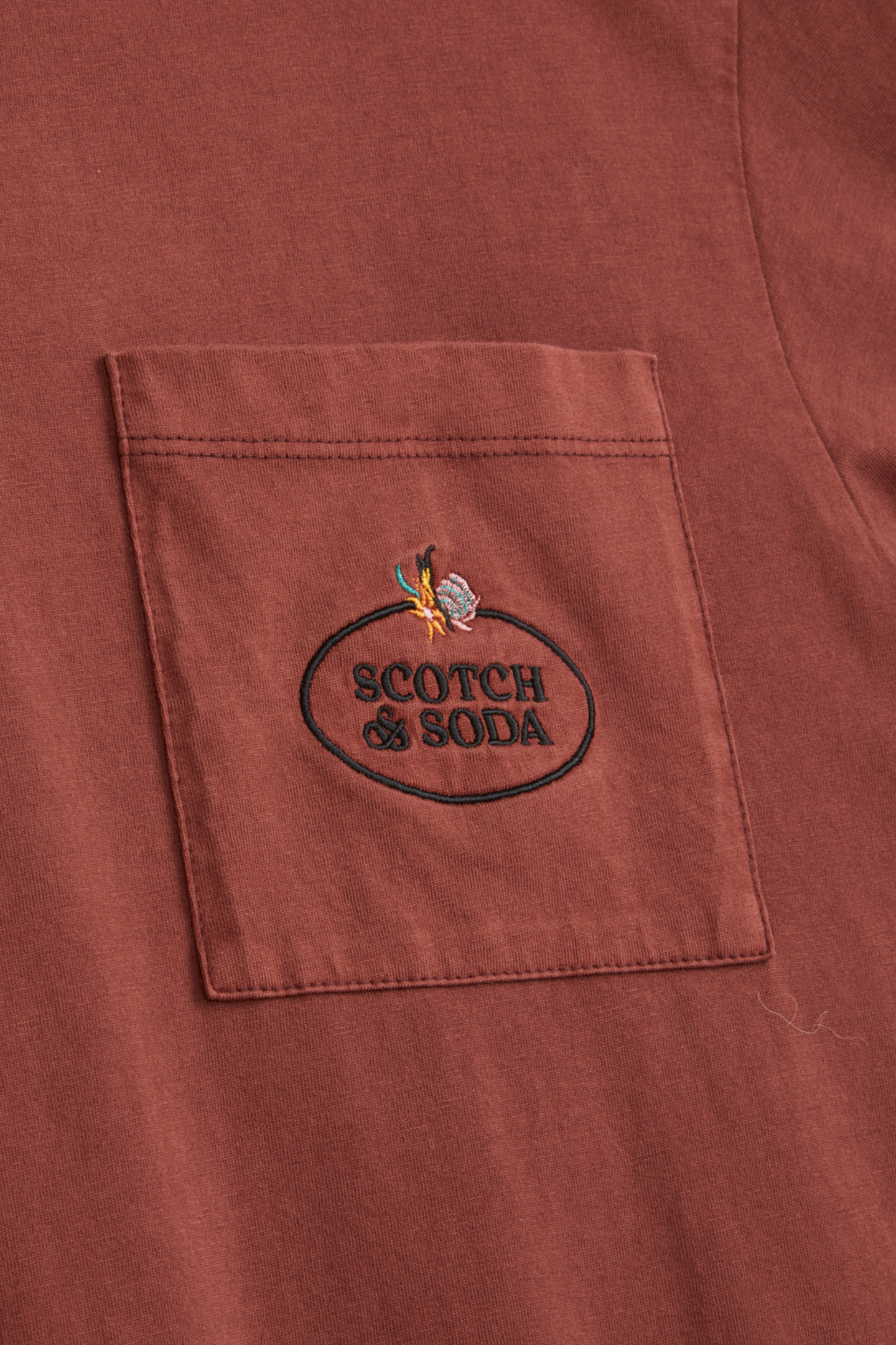 GARMENT DYED SS POCKET TEE BROWN/RED 3