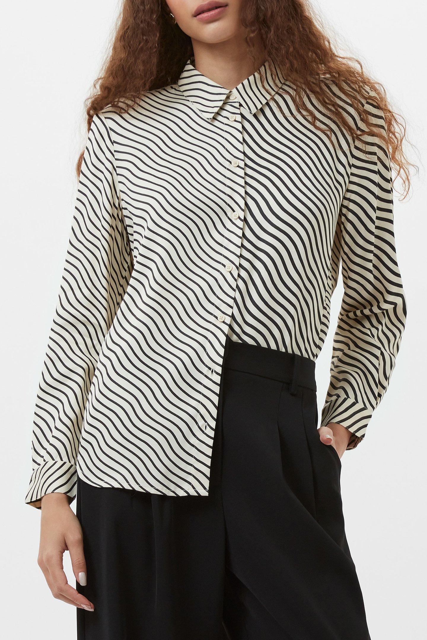 CANDICE SATIN STRIPE SHIRT BLACK/CREAM by French Connection
