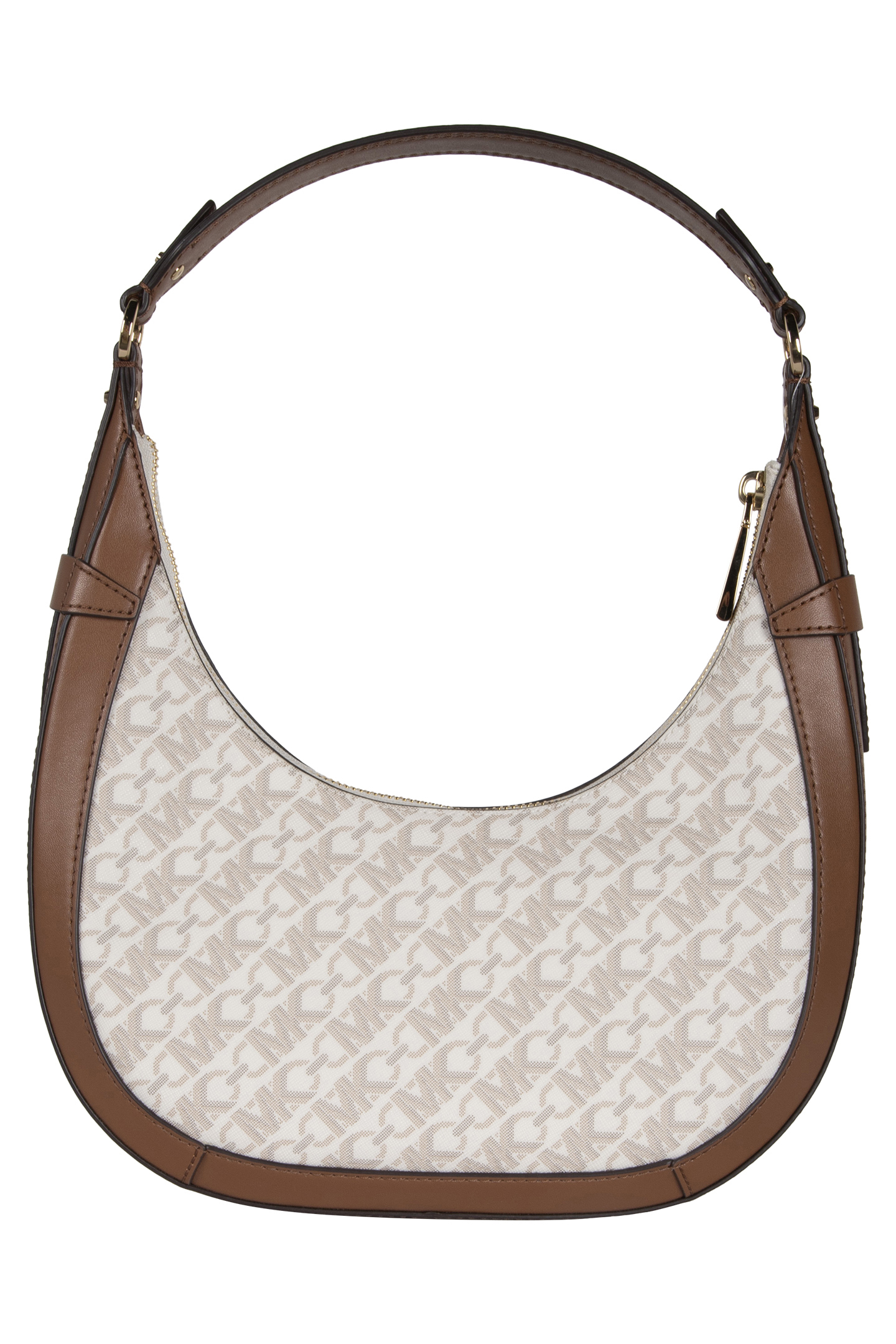 CRESCENT TOP ZIP SHOULDER BAG IN BROWN AND CREAM 3
