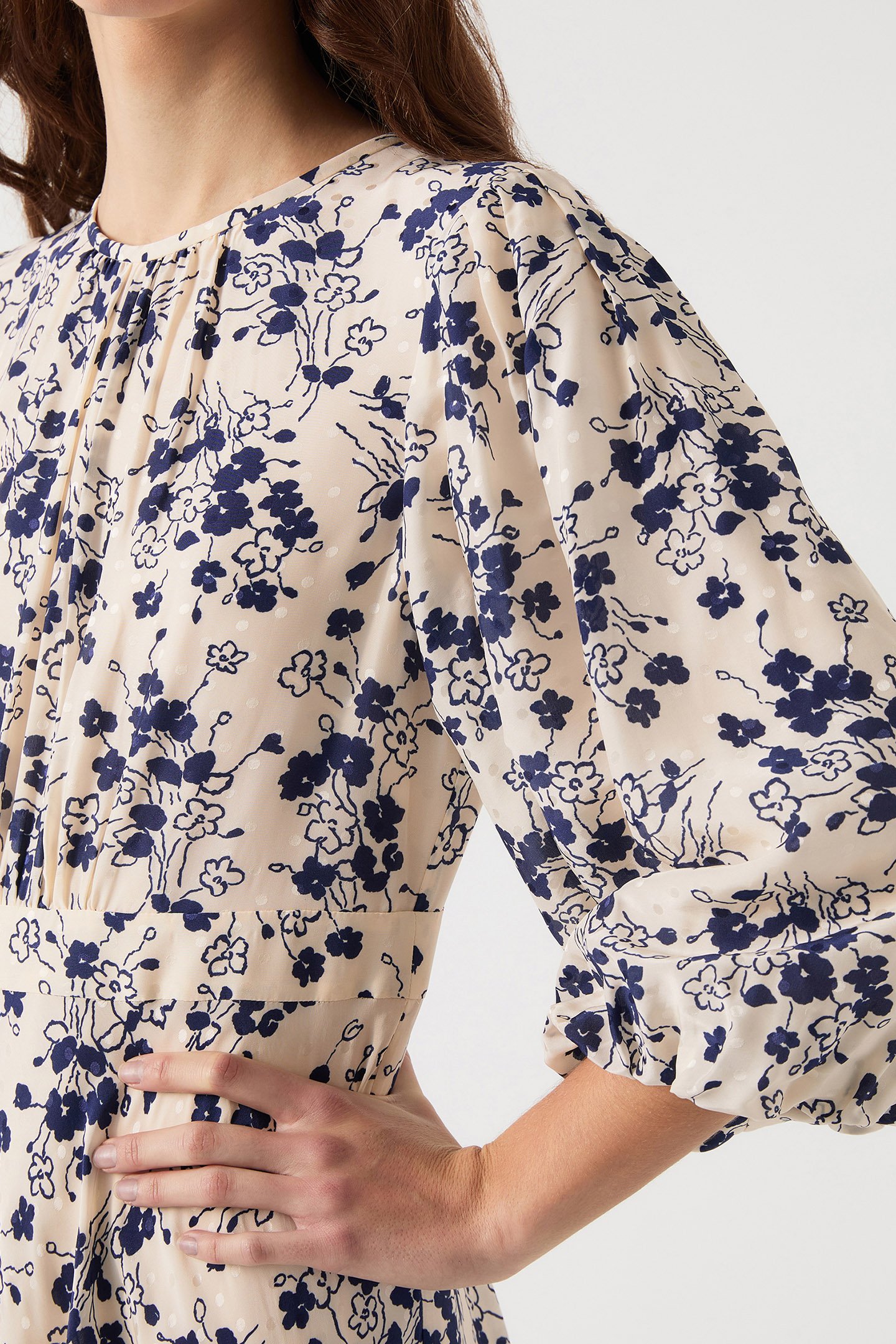 DR LOIS FULL SLEEVE DRESS CREAM/BLUE 5