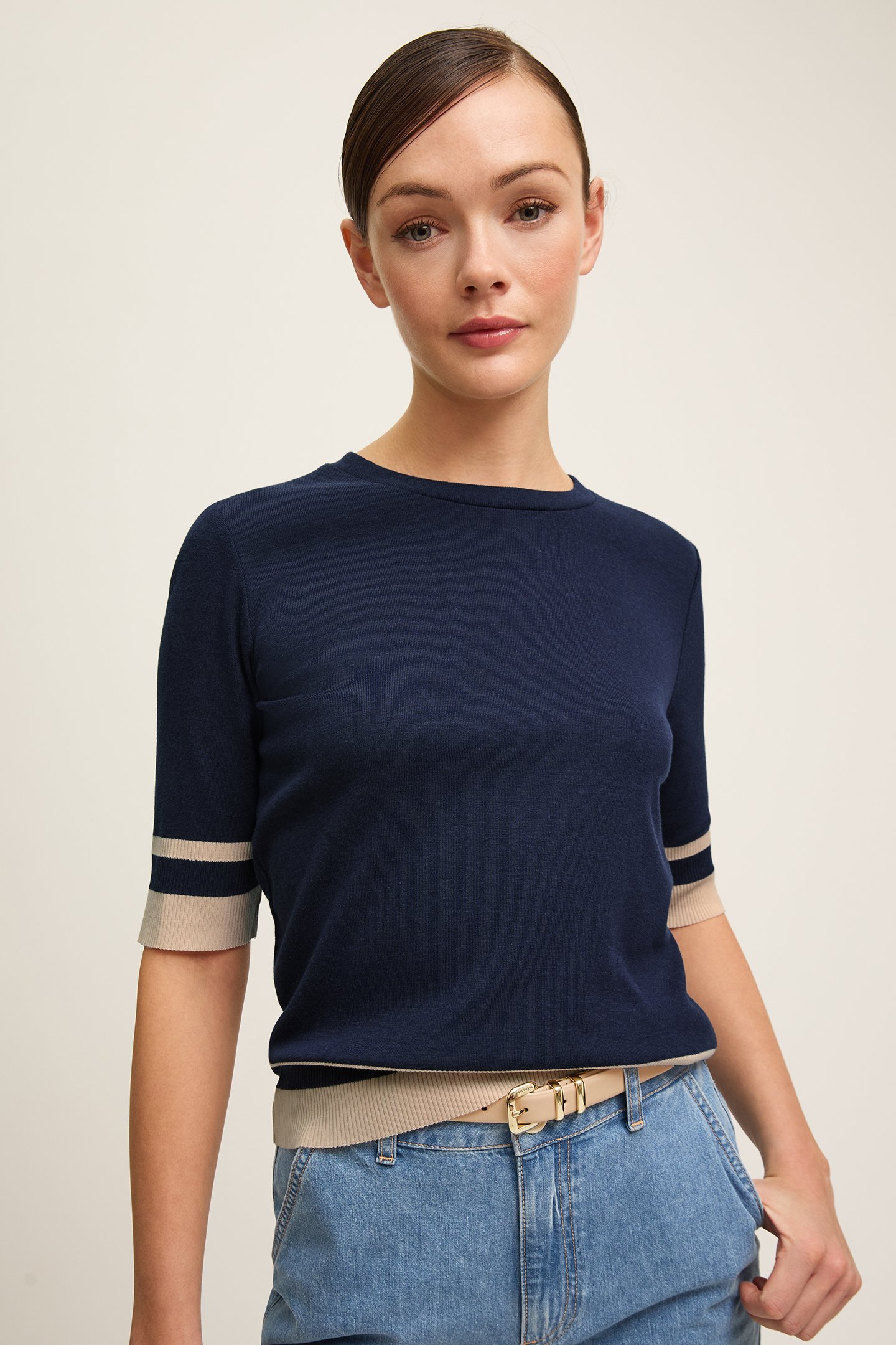 TJ MICHA STRIPE TOP NAVY/IVORY 1