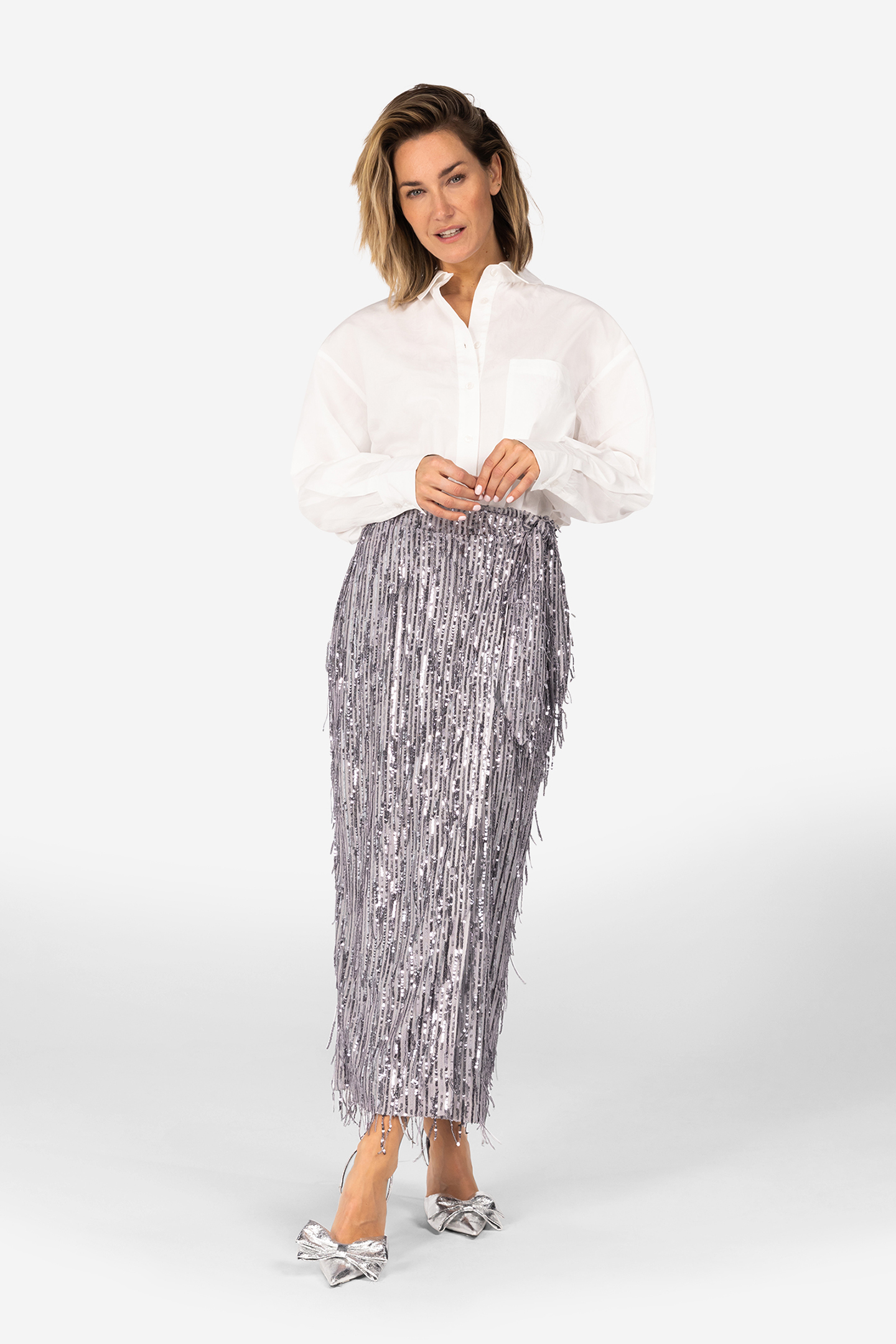 SIERA - PARTY SKIRTS GREY FRINGED 1