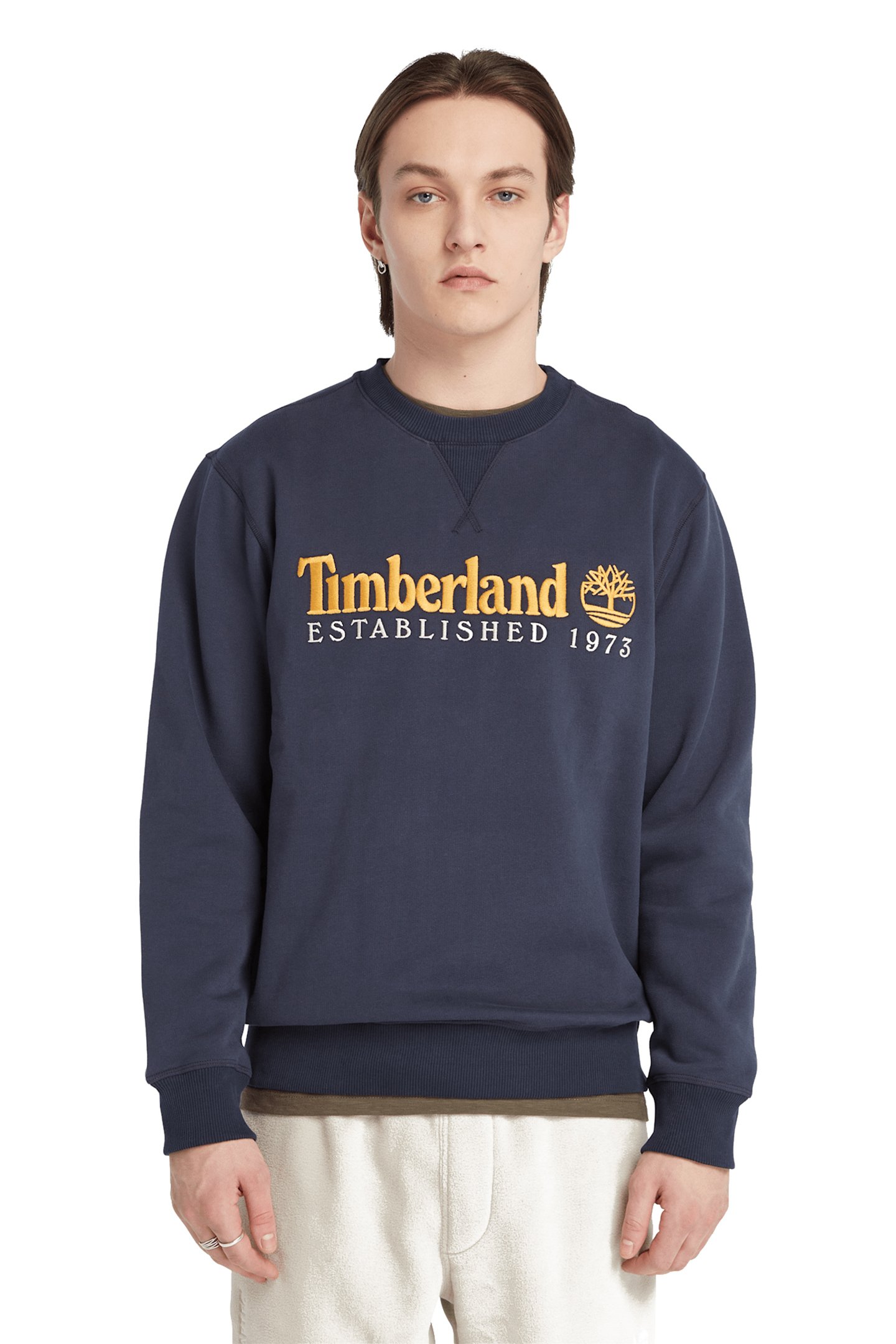 EMBROIDERY LOGO BRUSH BACK CREW NECK DARK SAPPHIRE 1