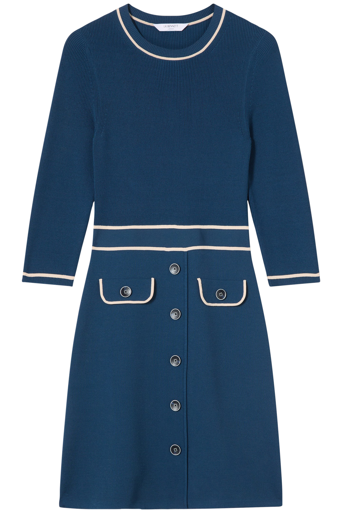 DR CIARA CREW KNIT DRES NAVY/CREAM 3