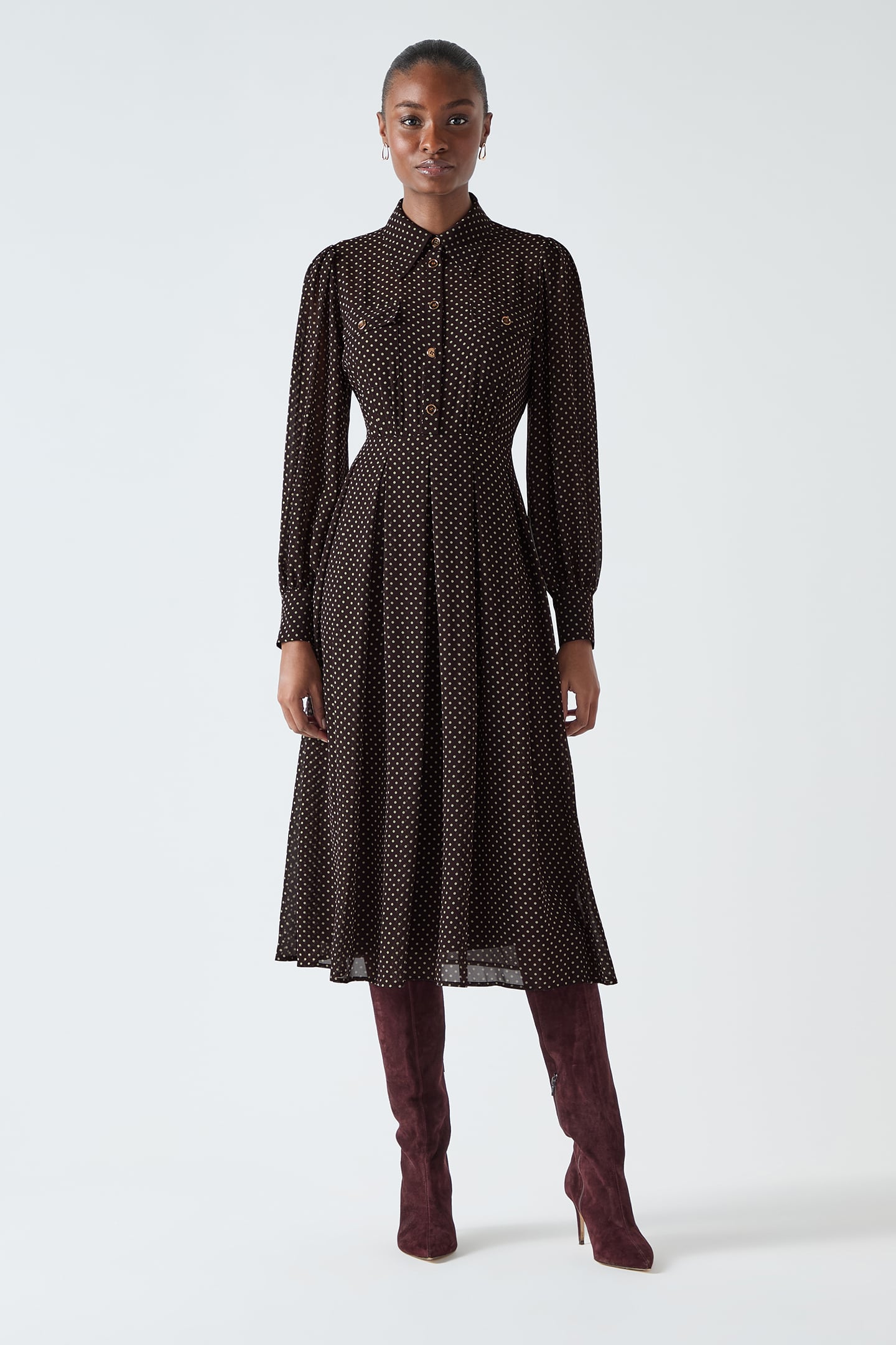 DR CODY POLKA DOT DRESS BROWN 1