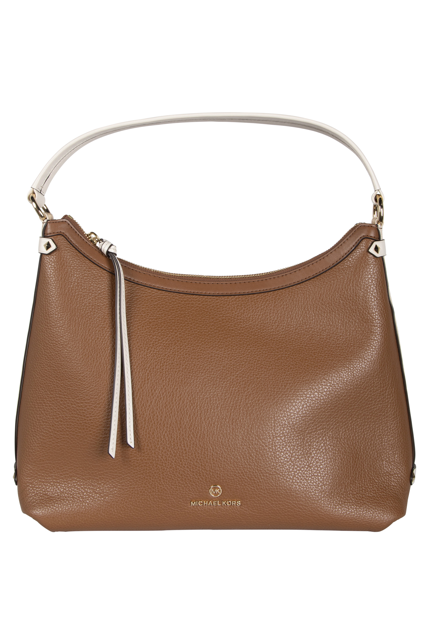 LEATHER HOBO SHOULDER BAG IN CREAM AND BROWN 2