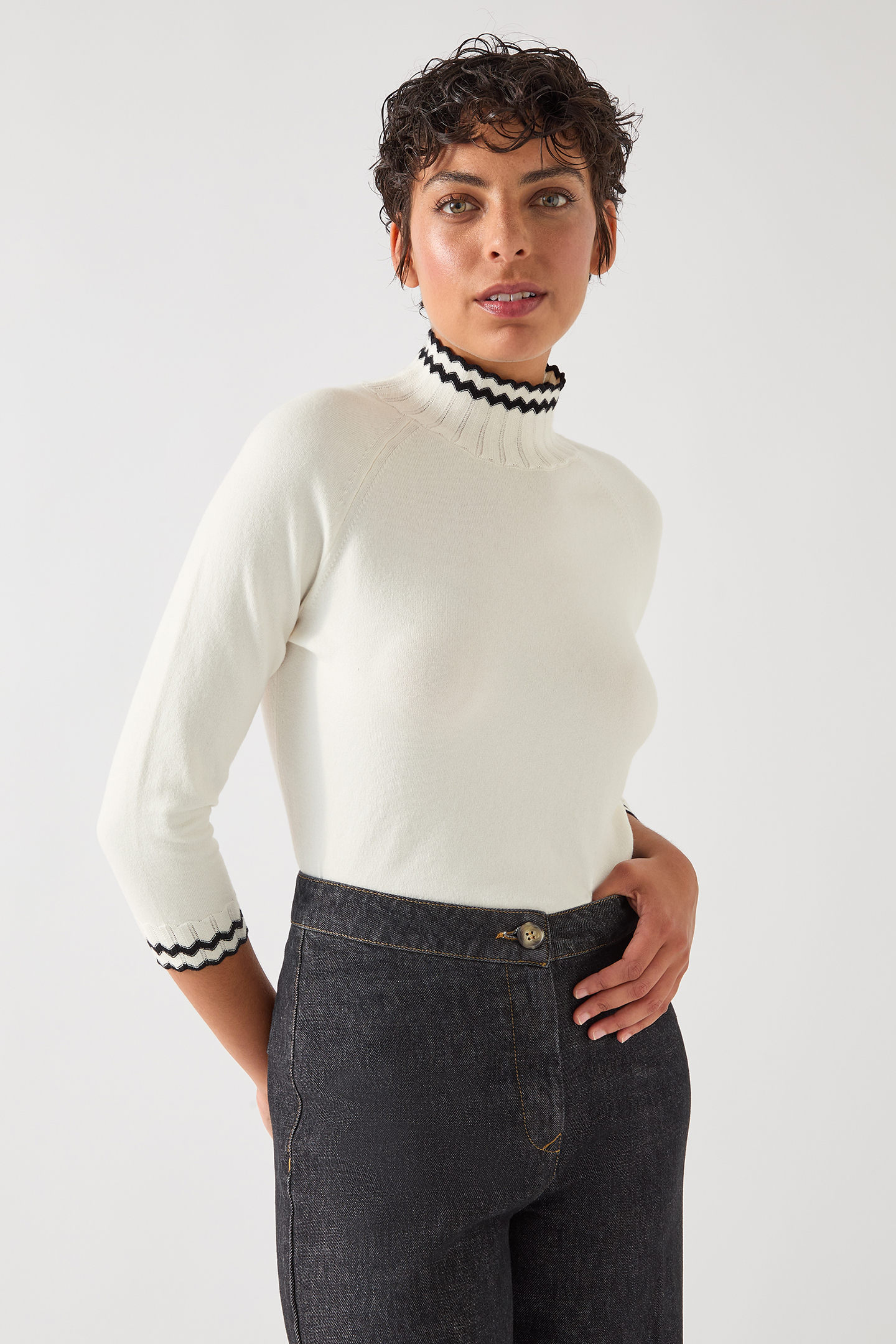 TK ETHEL FINE SWEATER IVORY/BLACK 1