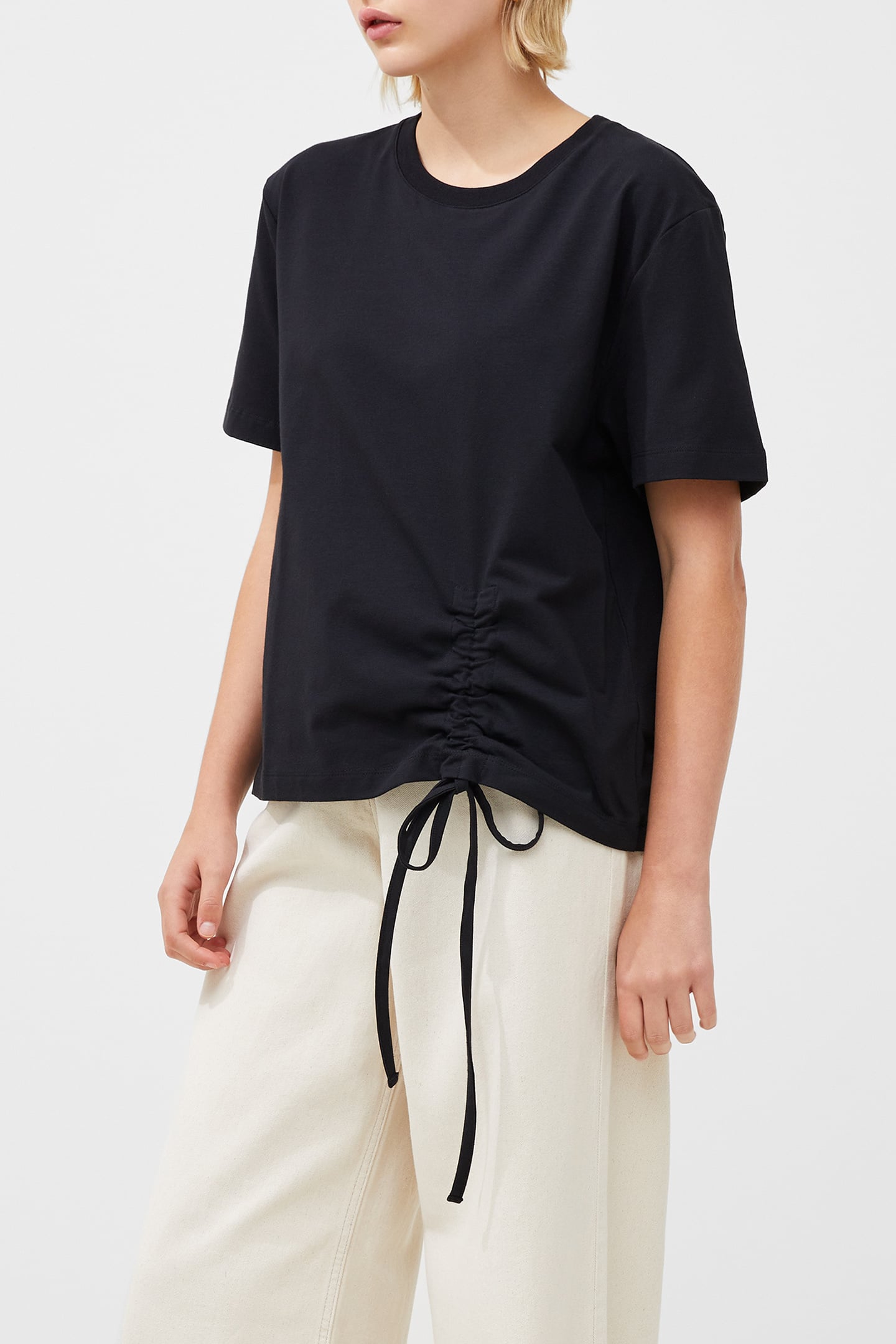 French Connection Rallie Cotton Rouched T-shirt Blackout Talla: M | Camisetas de Seda Outlet | Mujer | Negro