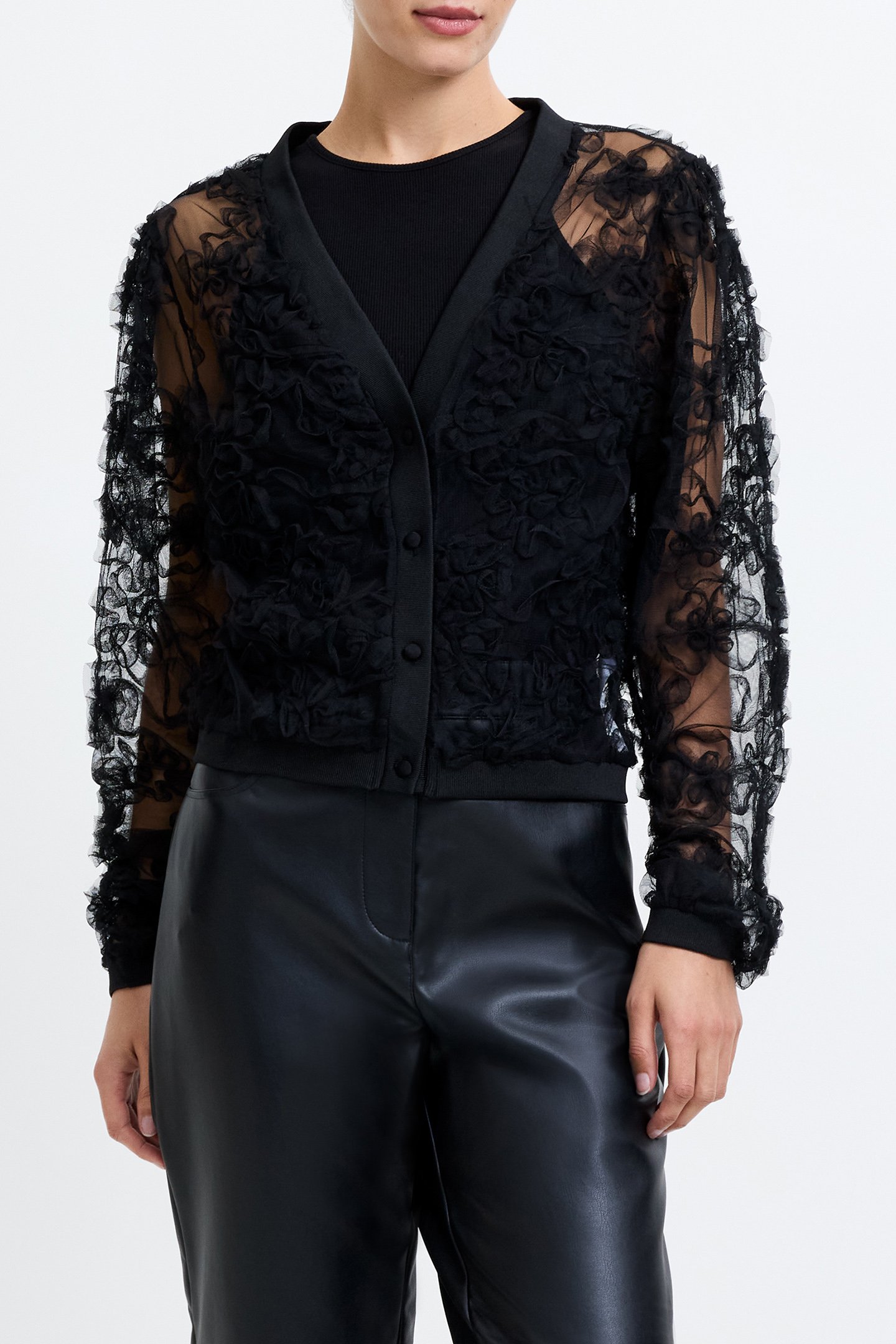 APPLIQUE MESH CARDIGAN BLACK 1