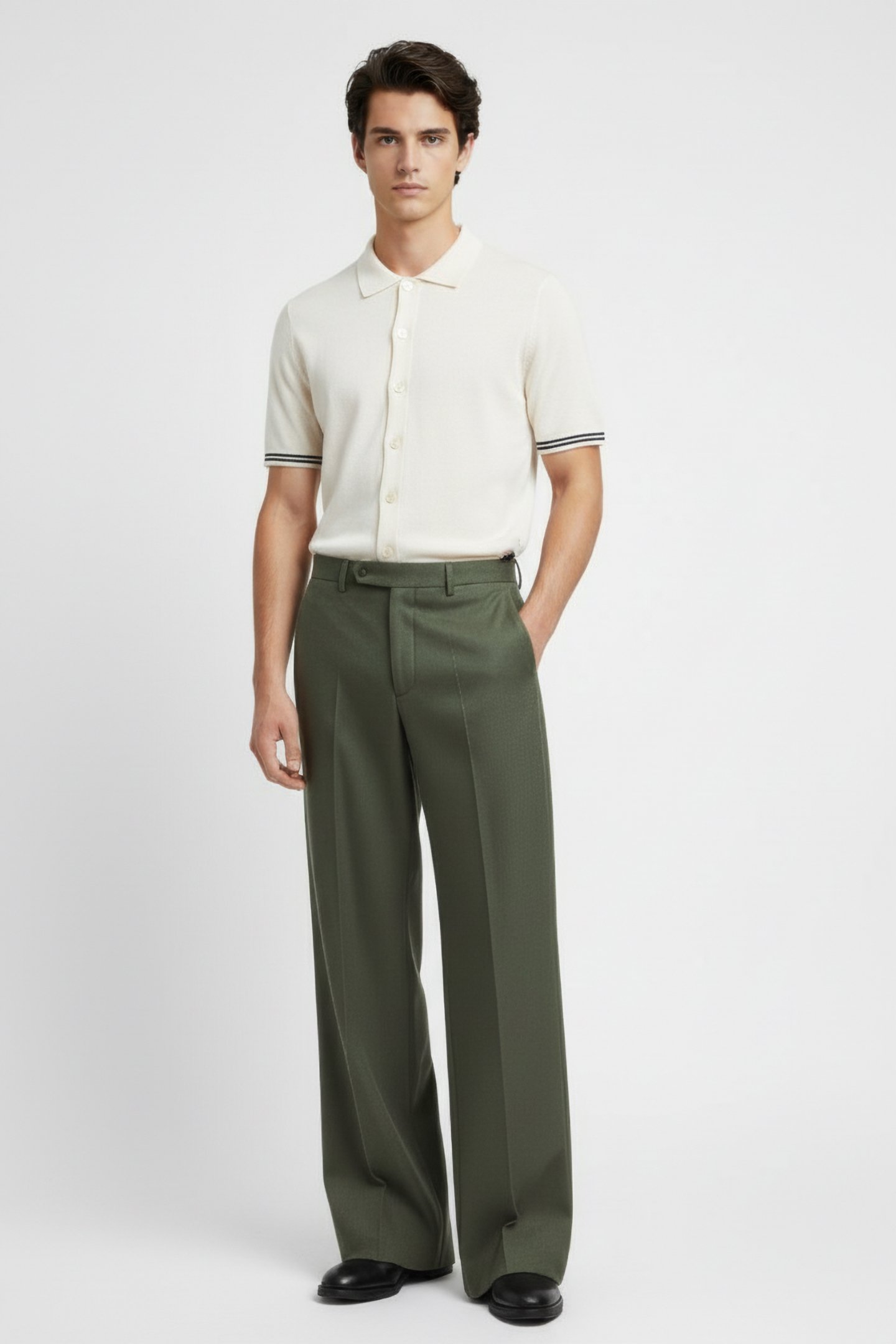 TIPPED SHIRT SHORT SLEEVE ECRU/MARINE 1