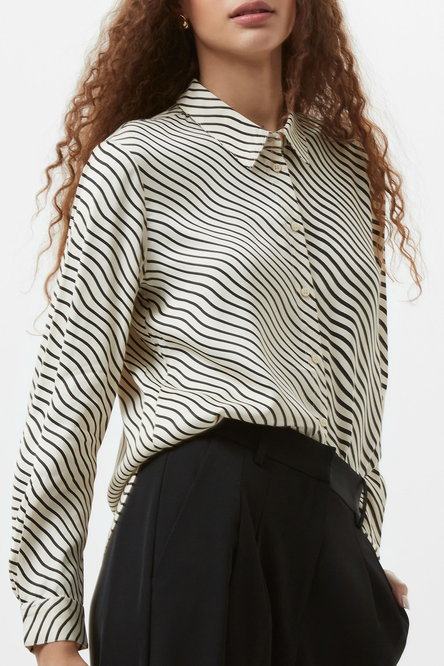 CANDICE SATIN STRIPE SHIRT BLACK/CREAM 4