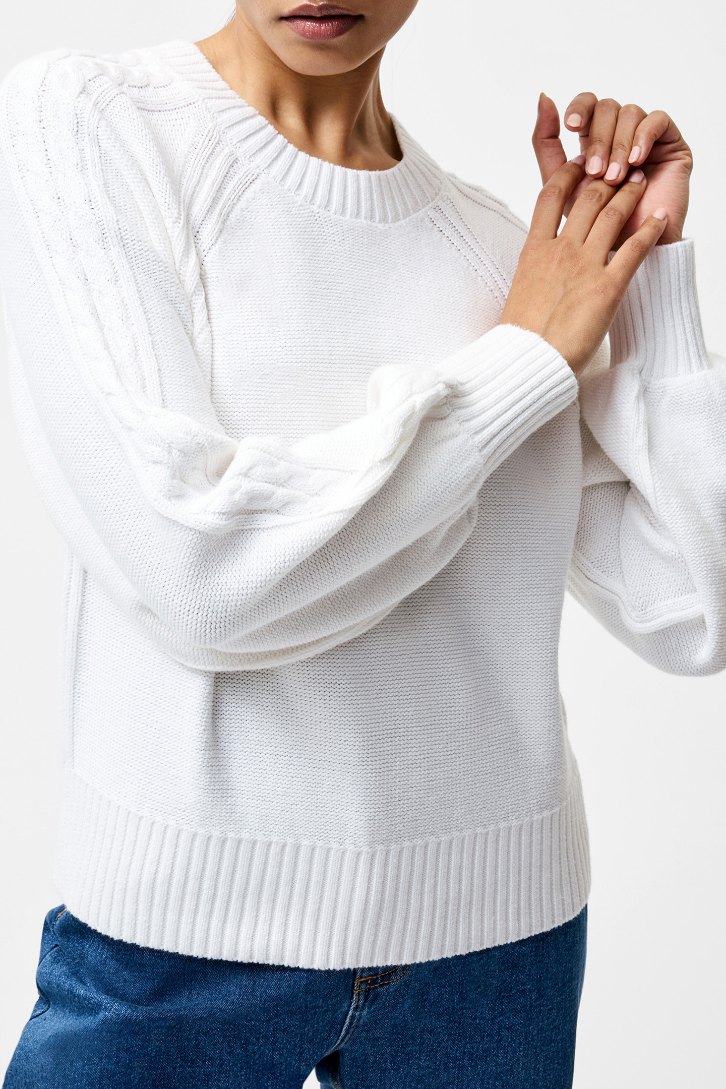 LILY CABLE SLV JUMPER LINEN WHITE 2