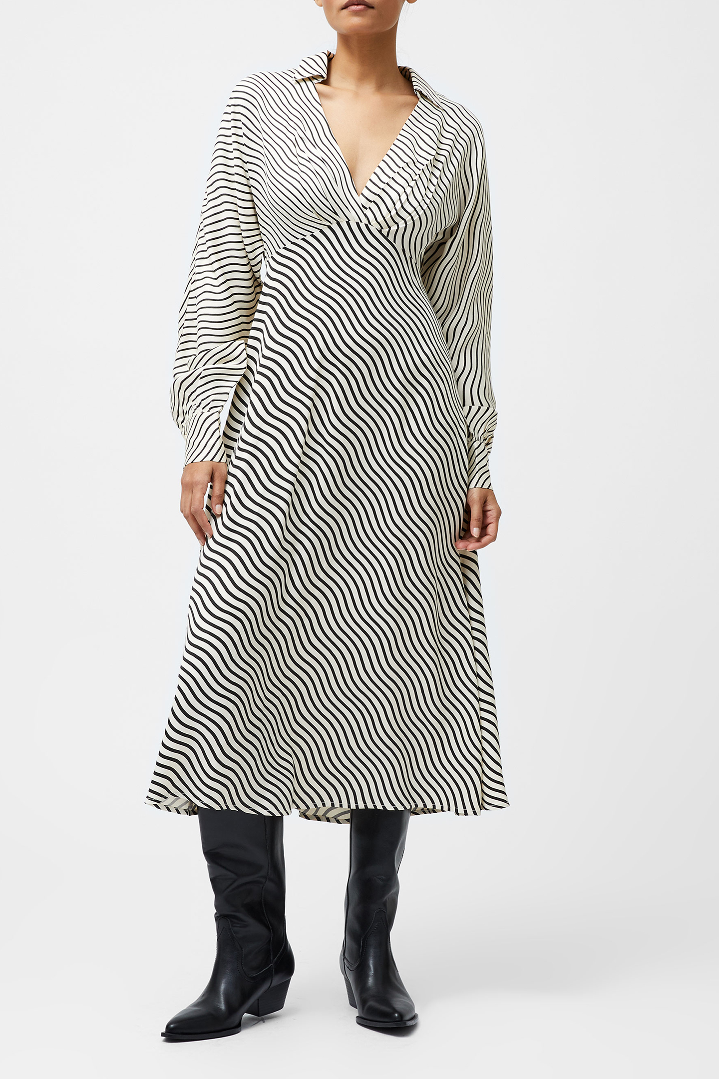 CANDICE SATIN STRIPE MIDI DRESS BLACK/CREAM 1