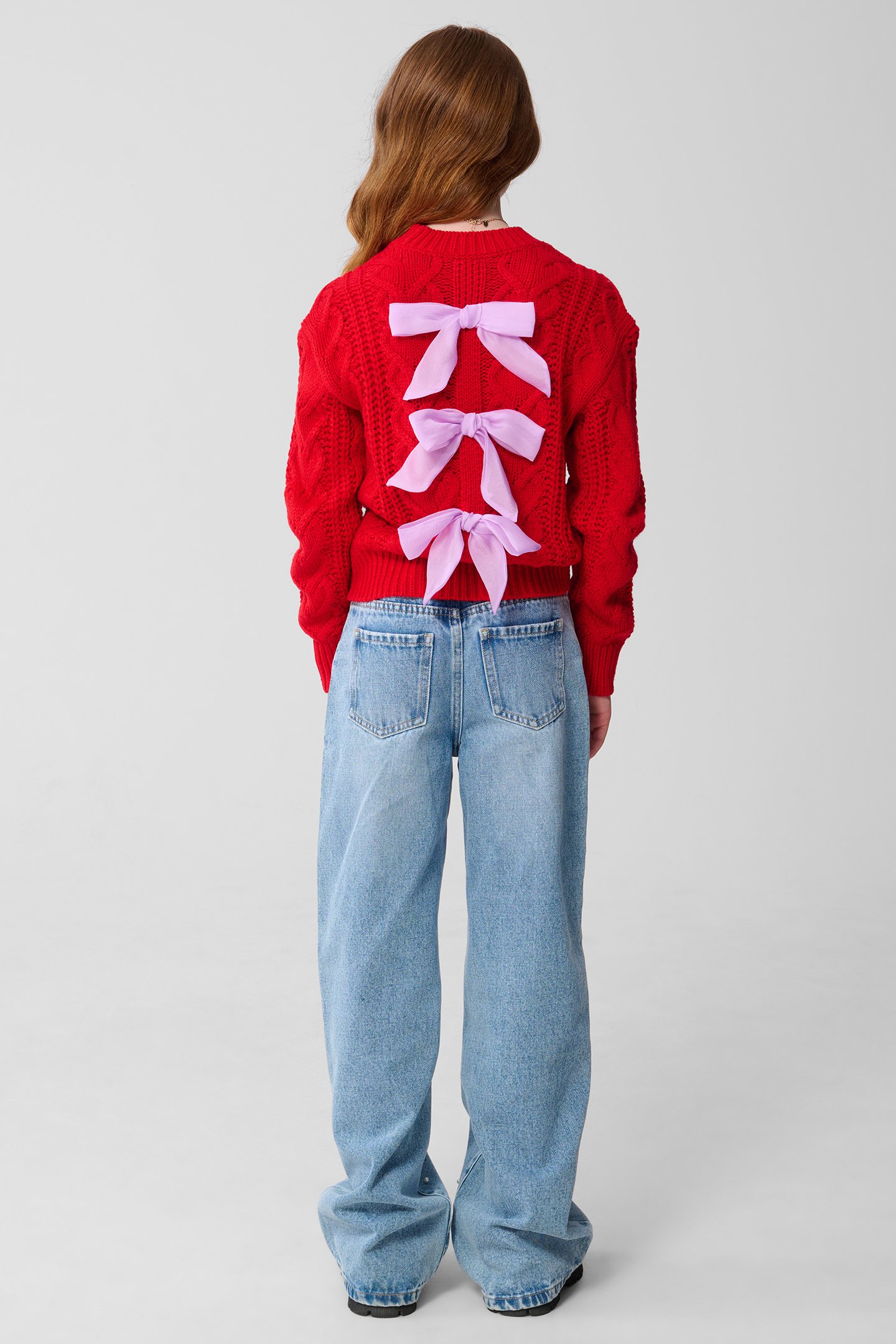 GIRLS SBCABLE BOW KNIT RED 3