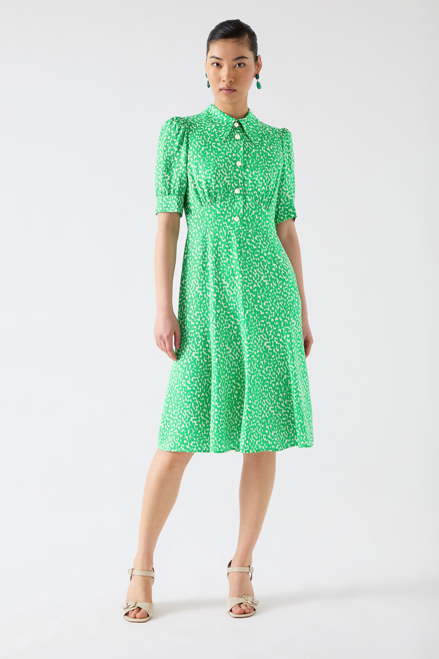 DR ESME FIT & FLARE DRESS GREEN/CREAM 1