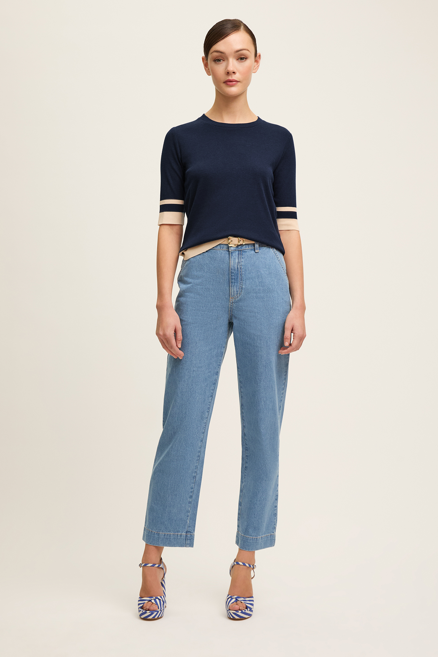 TJ MICHA STRIPE TOP NAVY/IVORY 2