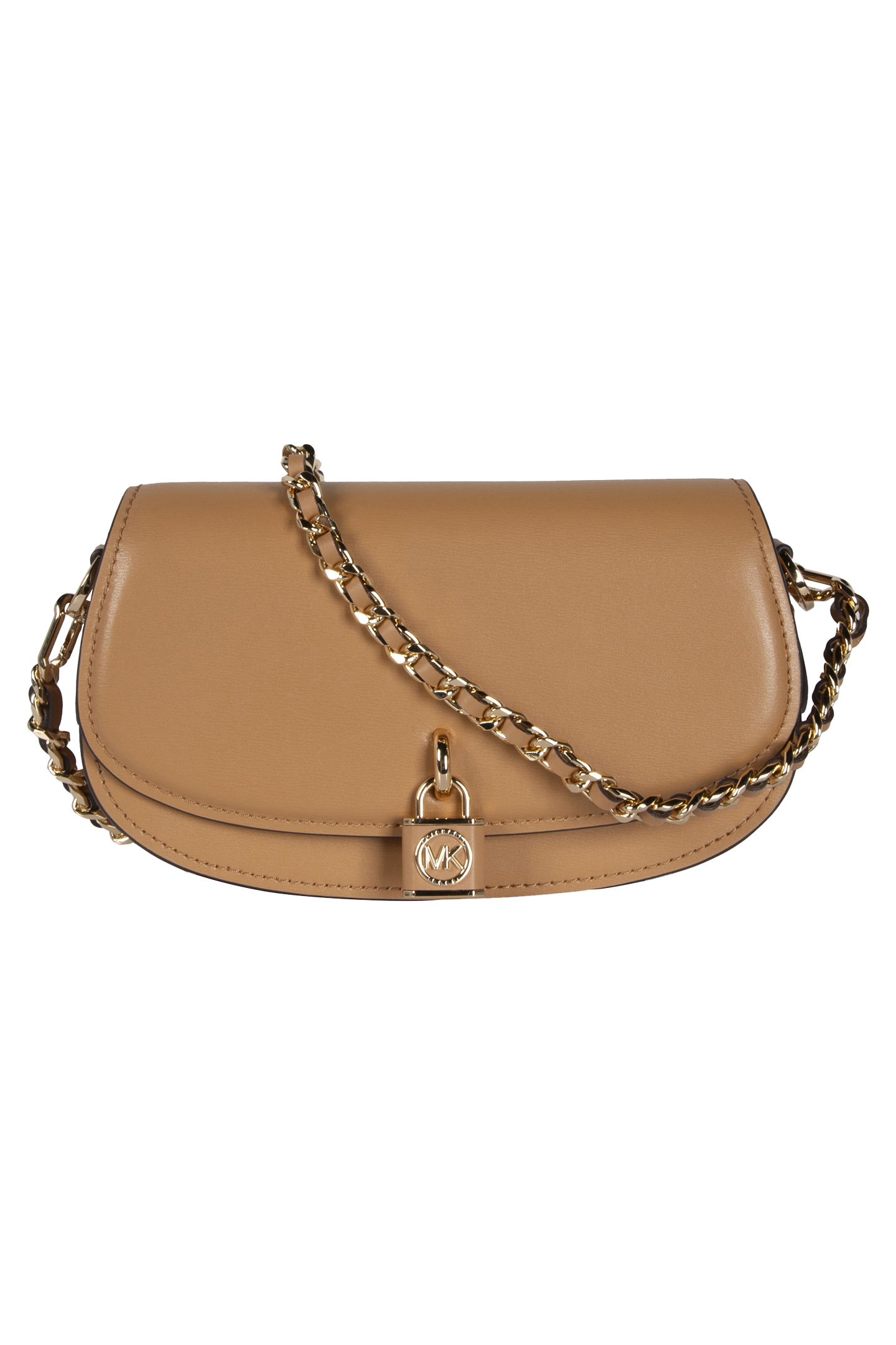 LEATHER CHAIN SLING MESSENGER SHOULDER BAG IN BEIGE 2
