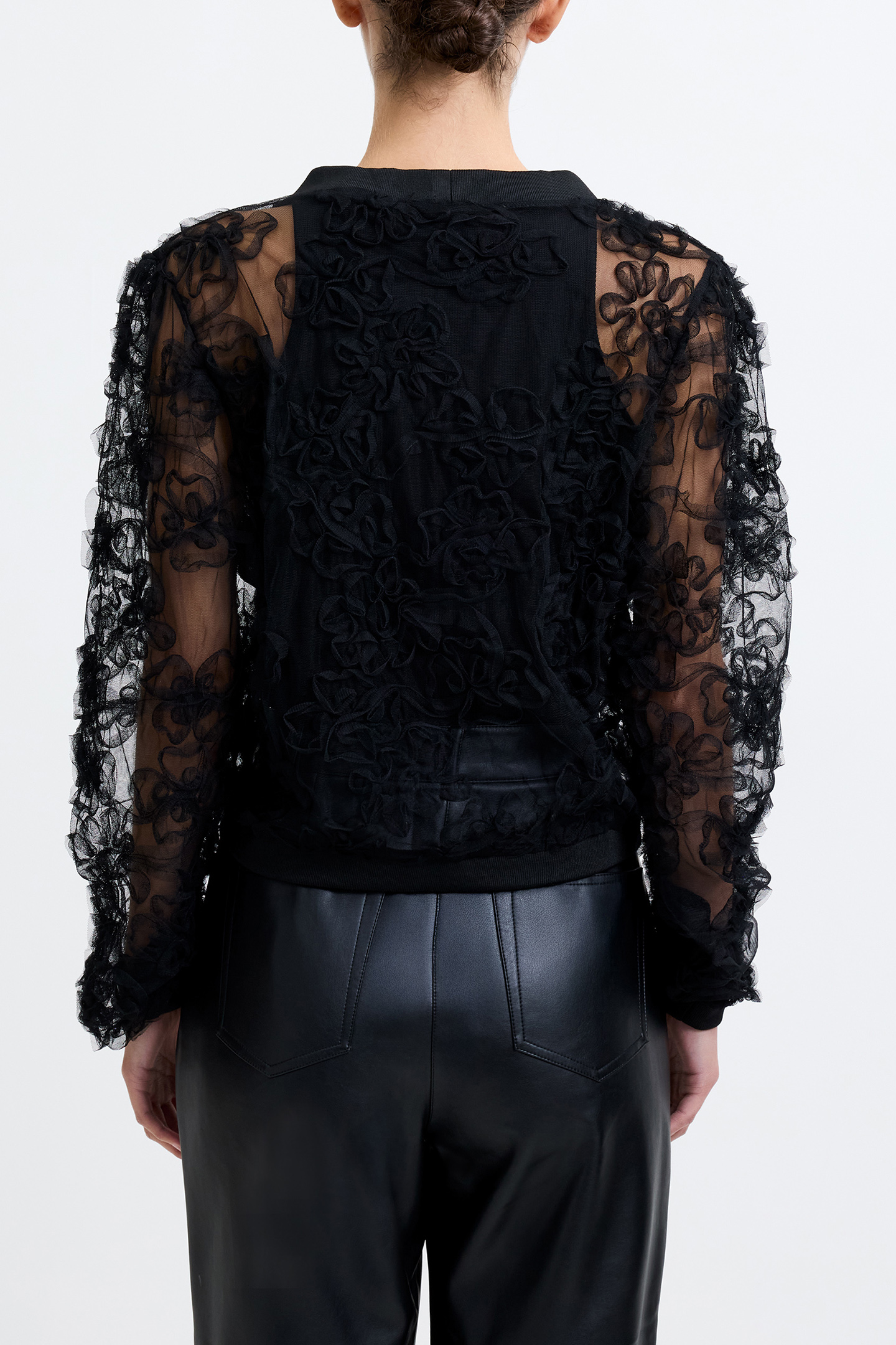 APPLIQUE MESH CARDIGAN BLACK 2