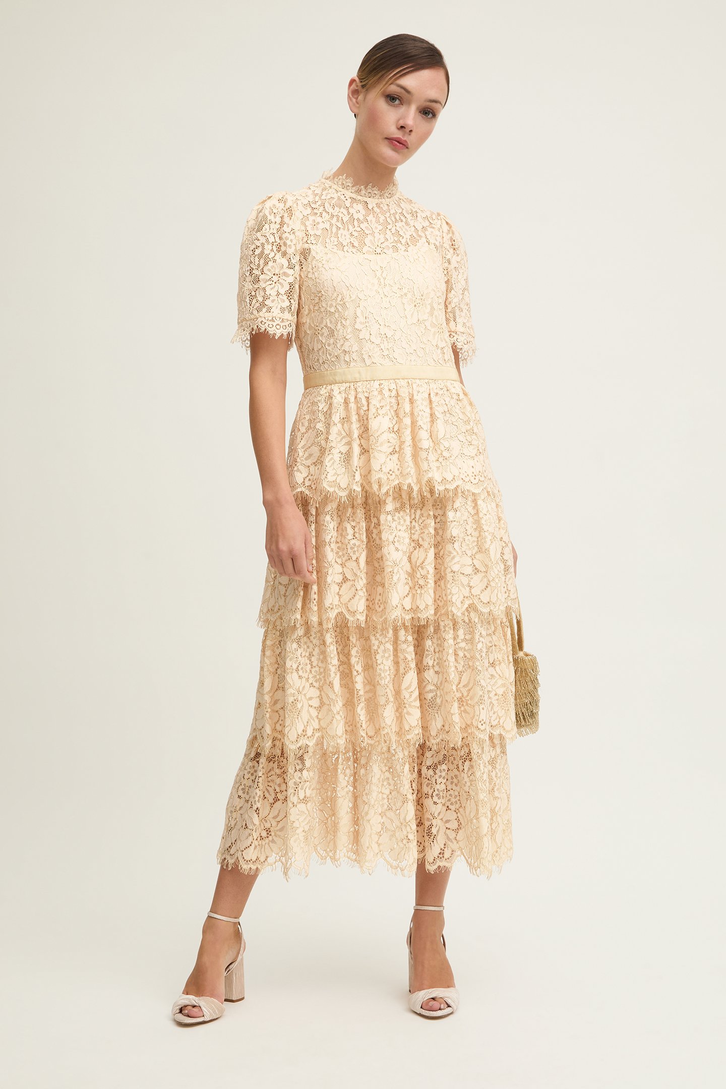 DR CECILY LACE TIERED DR CHAMPAGNE by LK Bennett