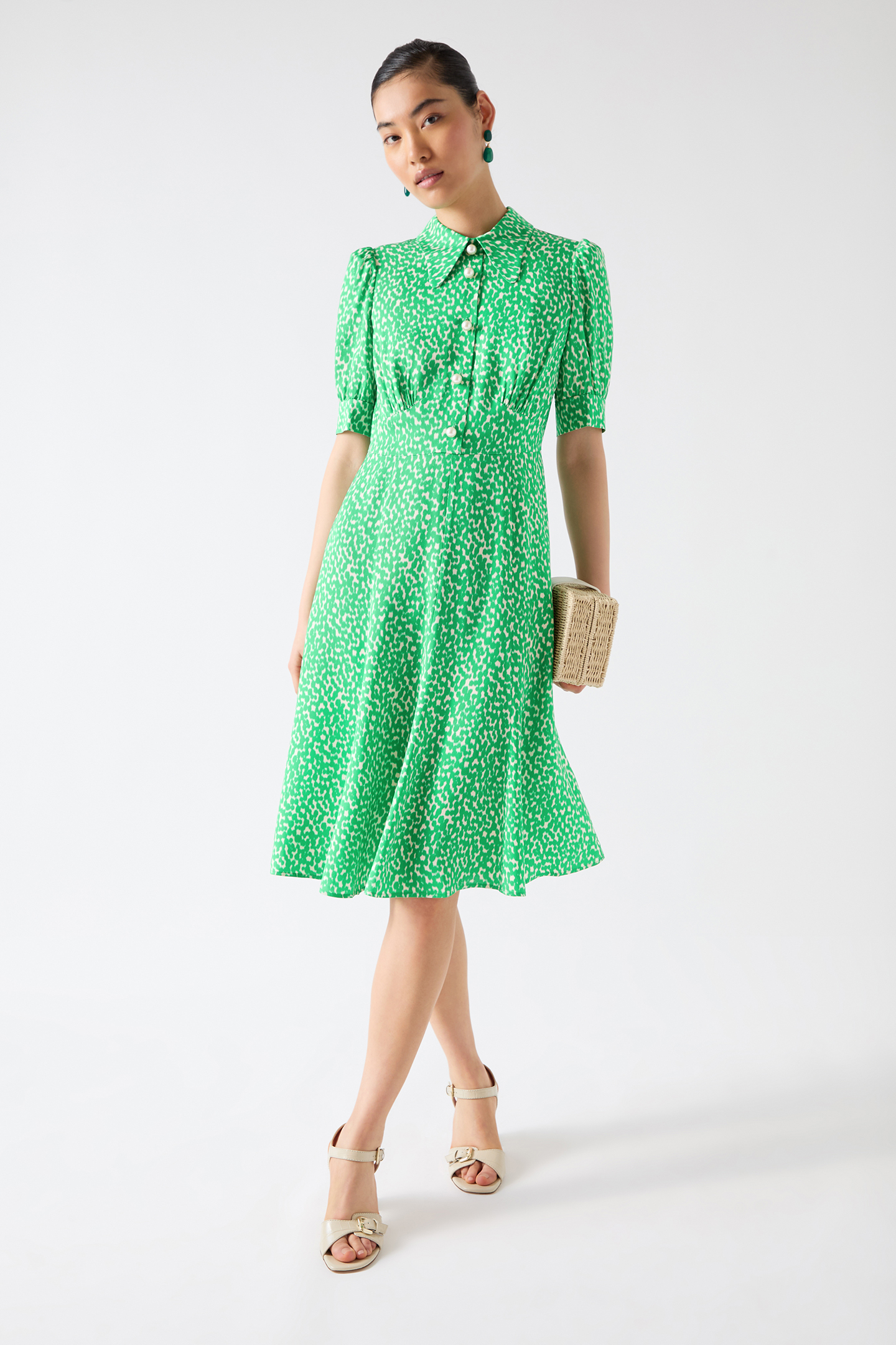 DR ESME FIT & FLARE DRESS GREEN/CREAM 4