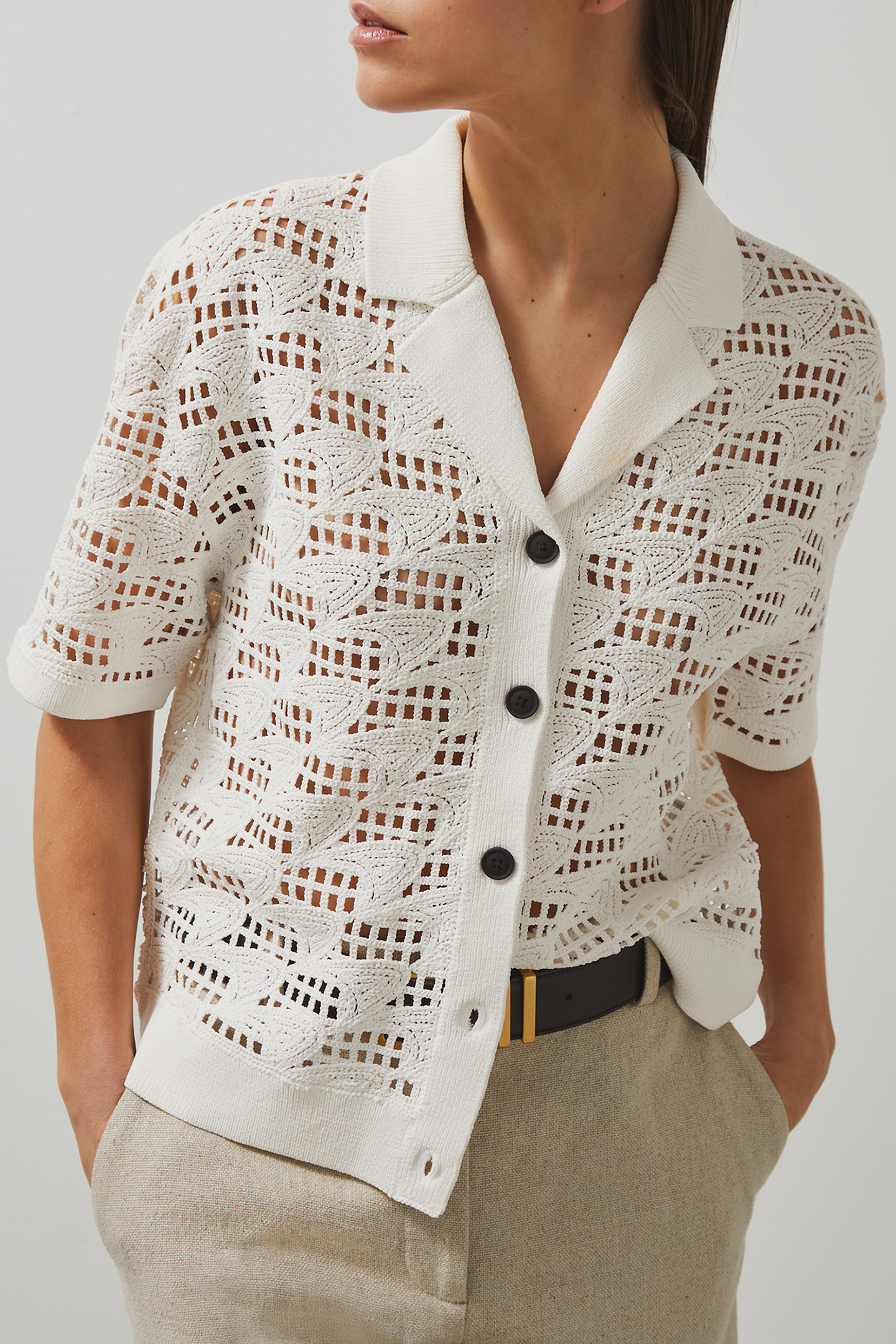 SS CROCHET CUBAN SHIRT WHITE 1