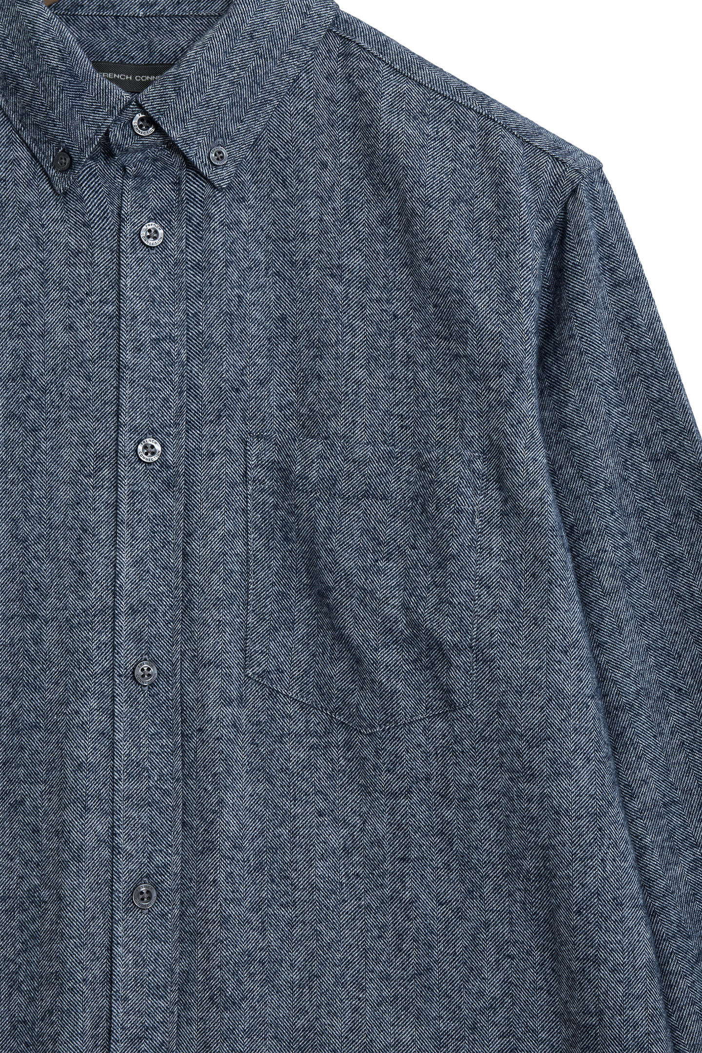 HERRINGBONE FLANNEL LS LGT GREY MEL/MARINE 3
