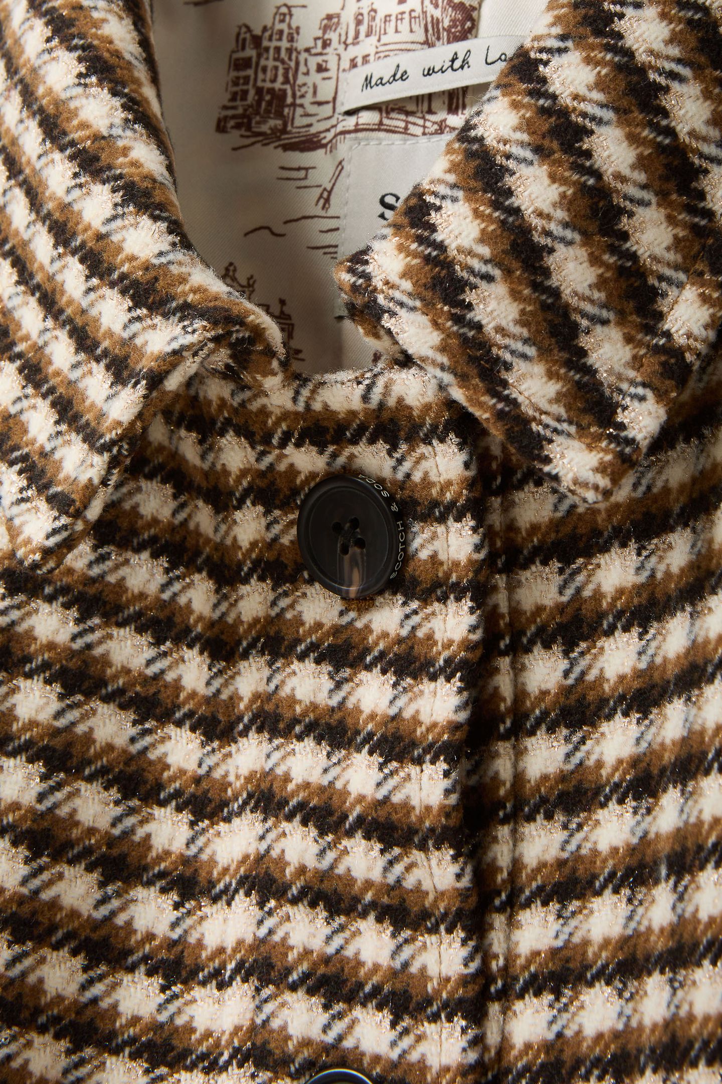 BOXY JACKET BROWN AND BEIGE TWEED WITH PRINTED LINING 6