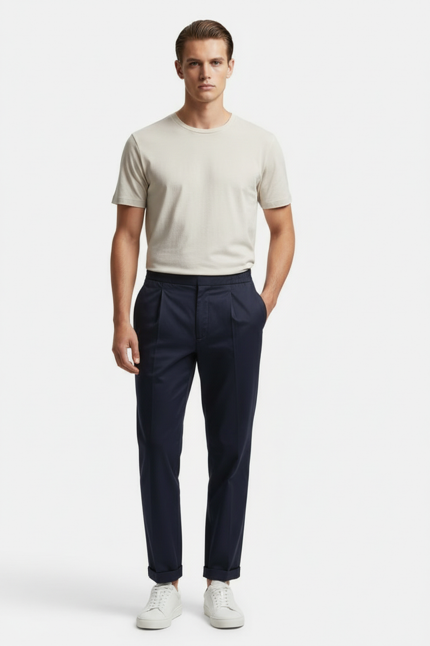 LINEN BLEND TROUSER NAVY 2
