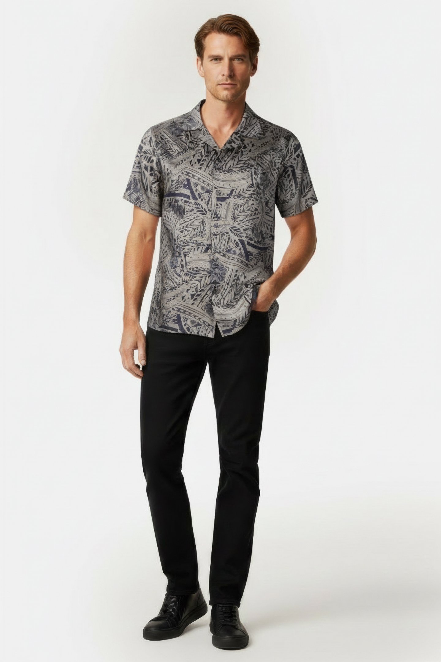 PRINTED CUBAN COLLAR SHIRT KHAKI 1