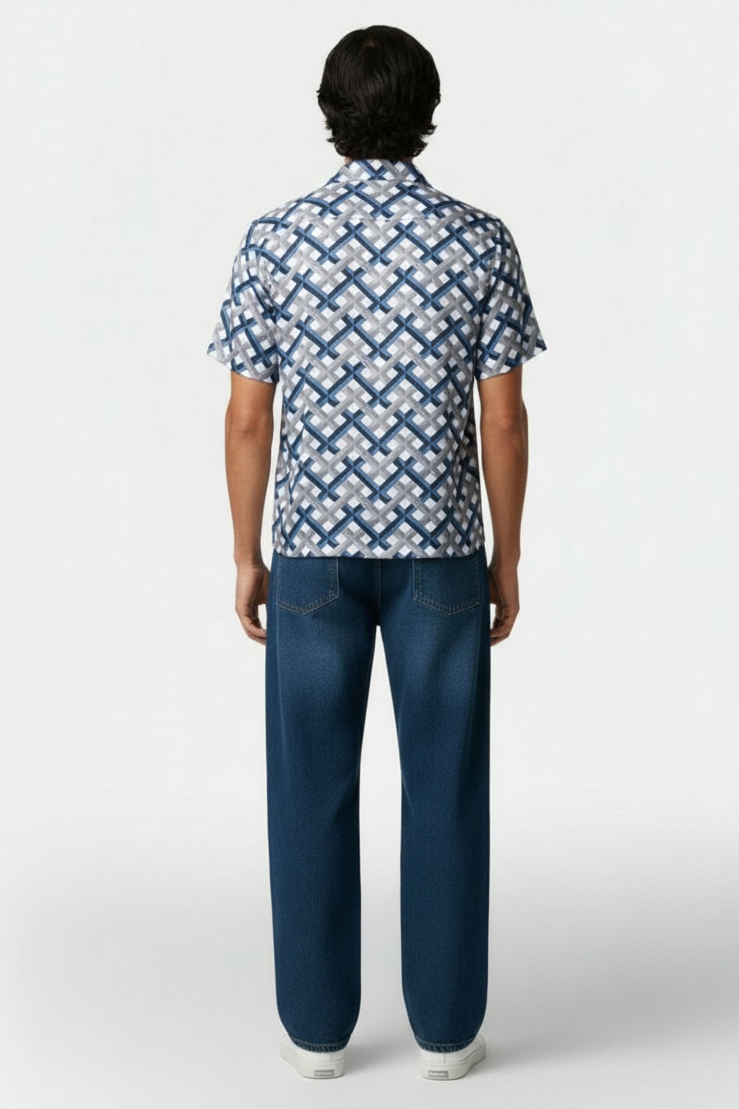 PRINTED CUBAN COLLAR SHIRT BLUE 2