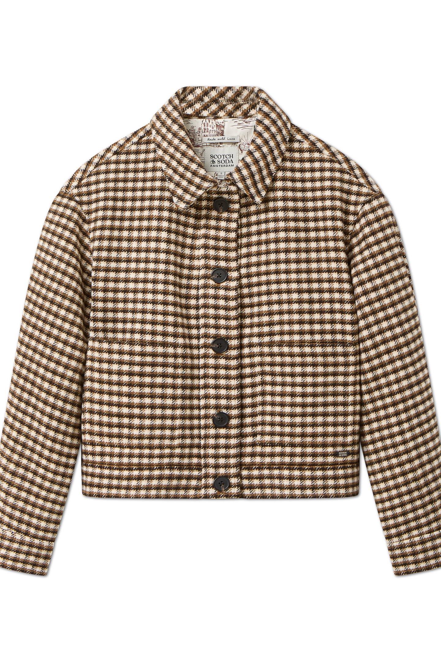 BOXY JACKET BROWN AND BEIGE TWEED WITH PRINTED LINING 4